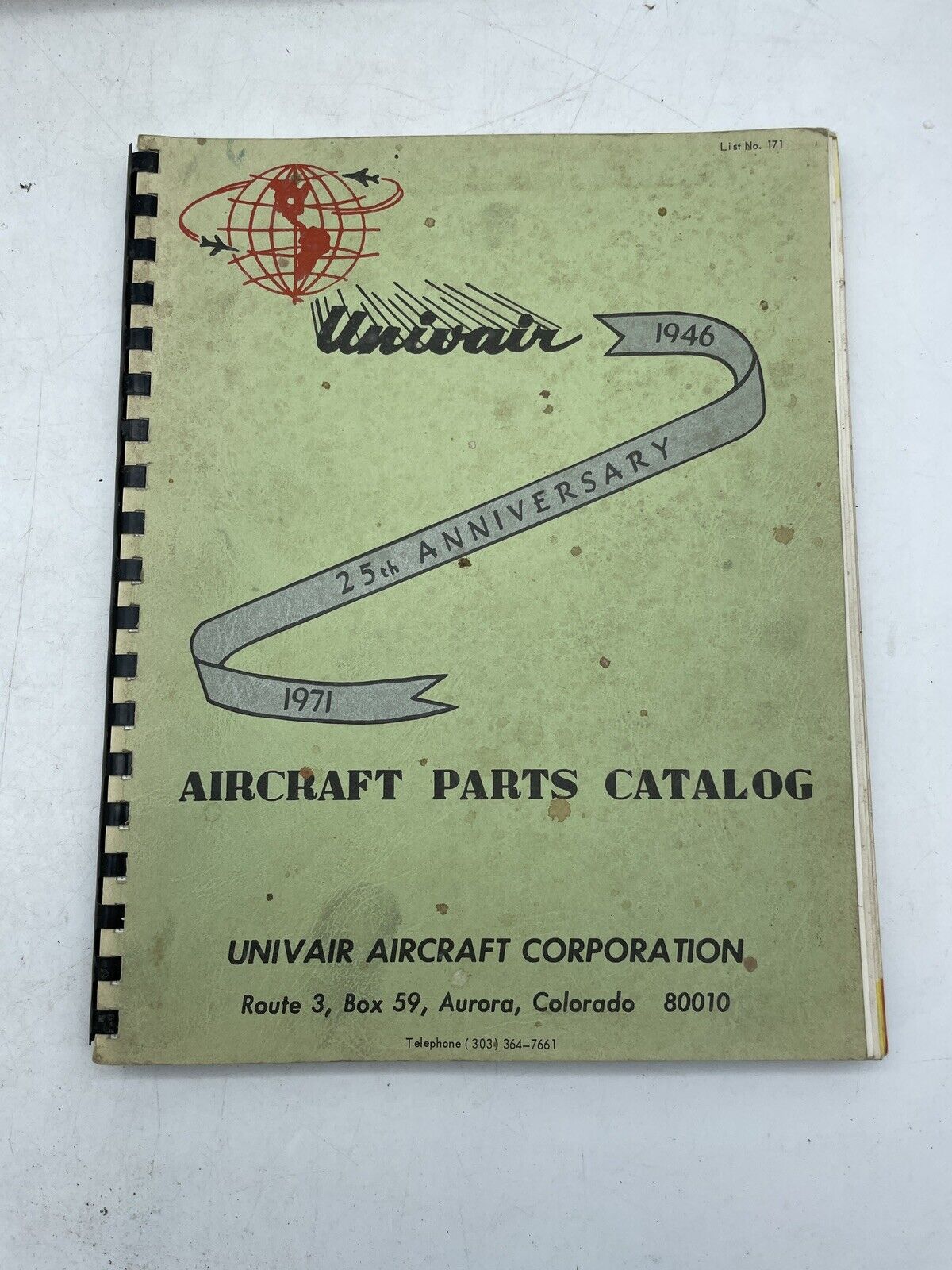 1971 UNIVAIR AIRCRAFT PARTS CATALOG DEALERS PRICE SALES MANUAL 25th Anniversary