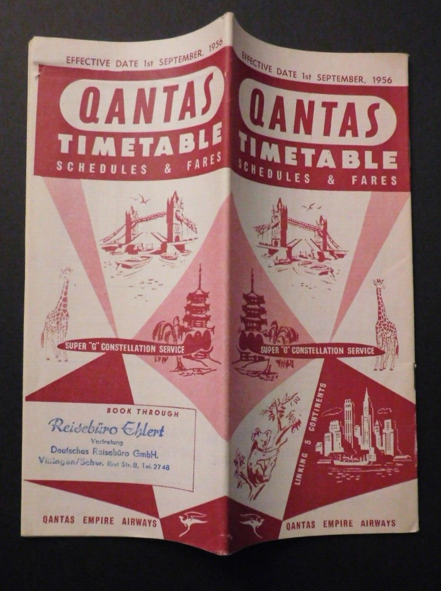 September 1 1956 Qantas Empire Airways Flight Timetable Aviation Memorabilia