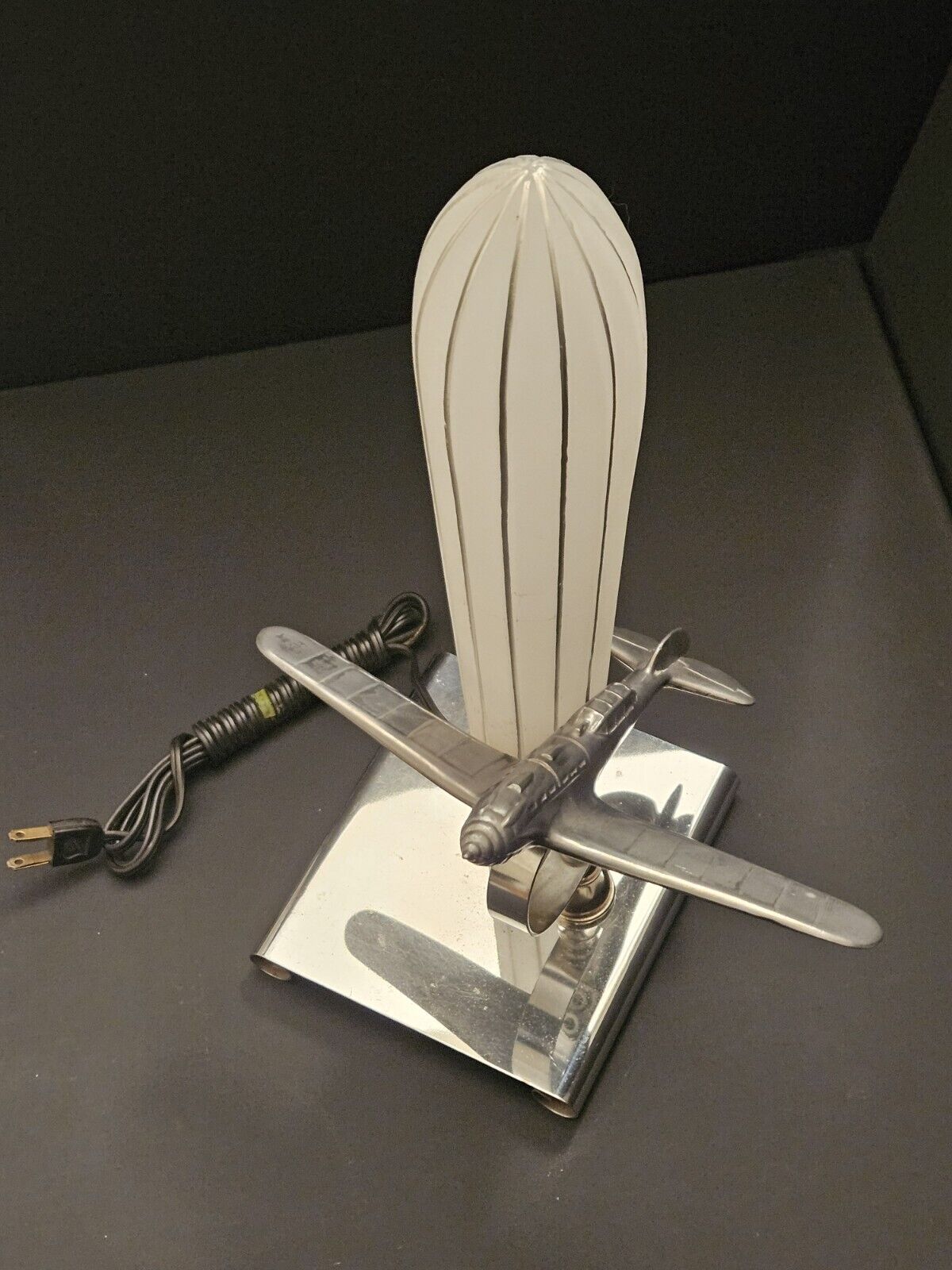Art Deco Fighter Plane + Air Ship Lamp RARE    Perfect Condition