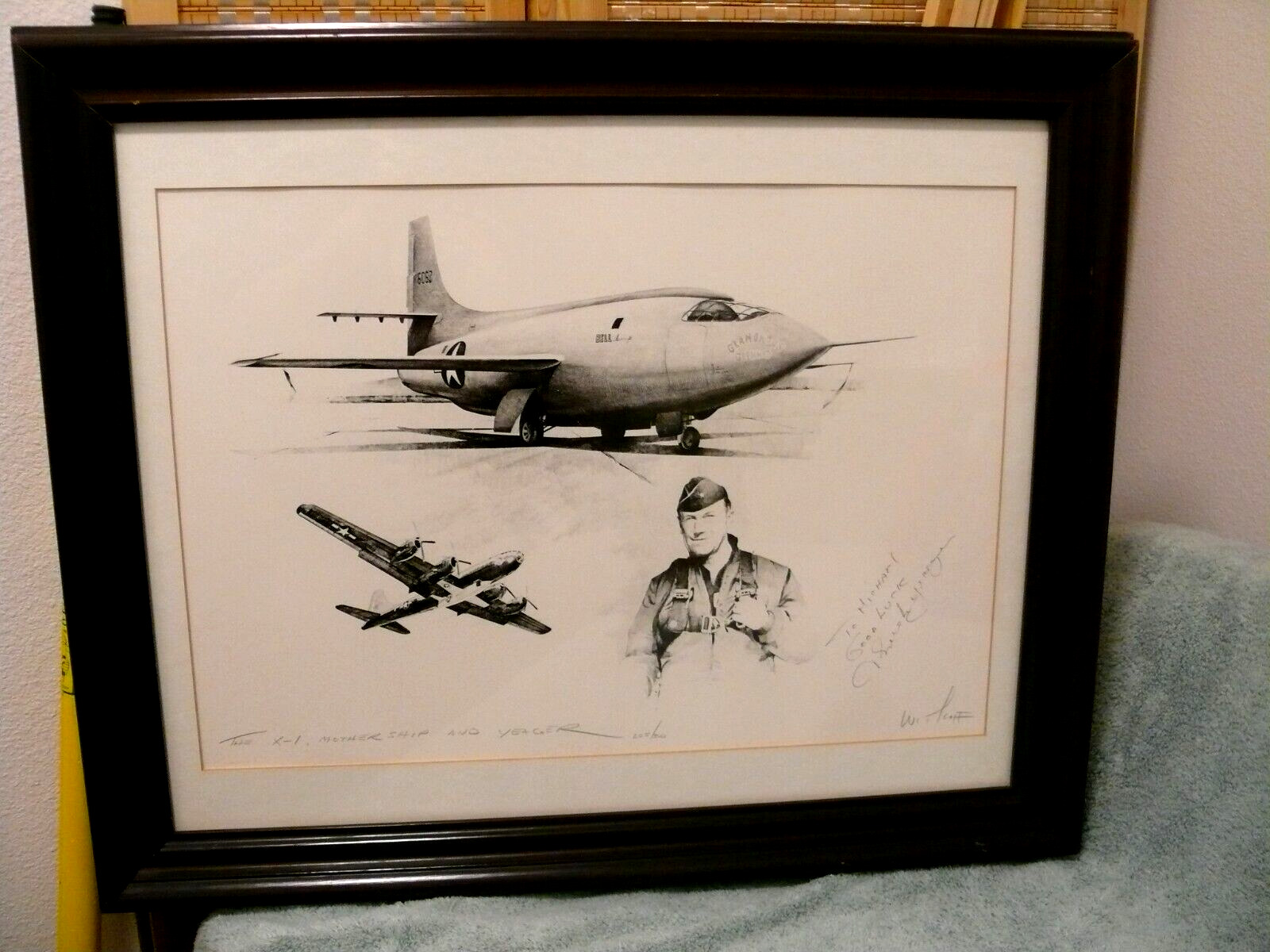 RARE Chuck Yeager Dan Witkoff Signed Print Bell X-1 Boeing B-29 Mothership