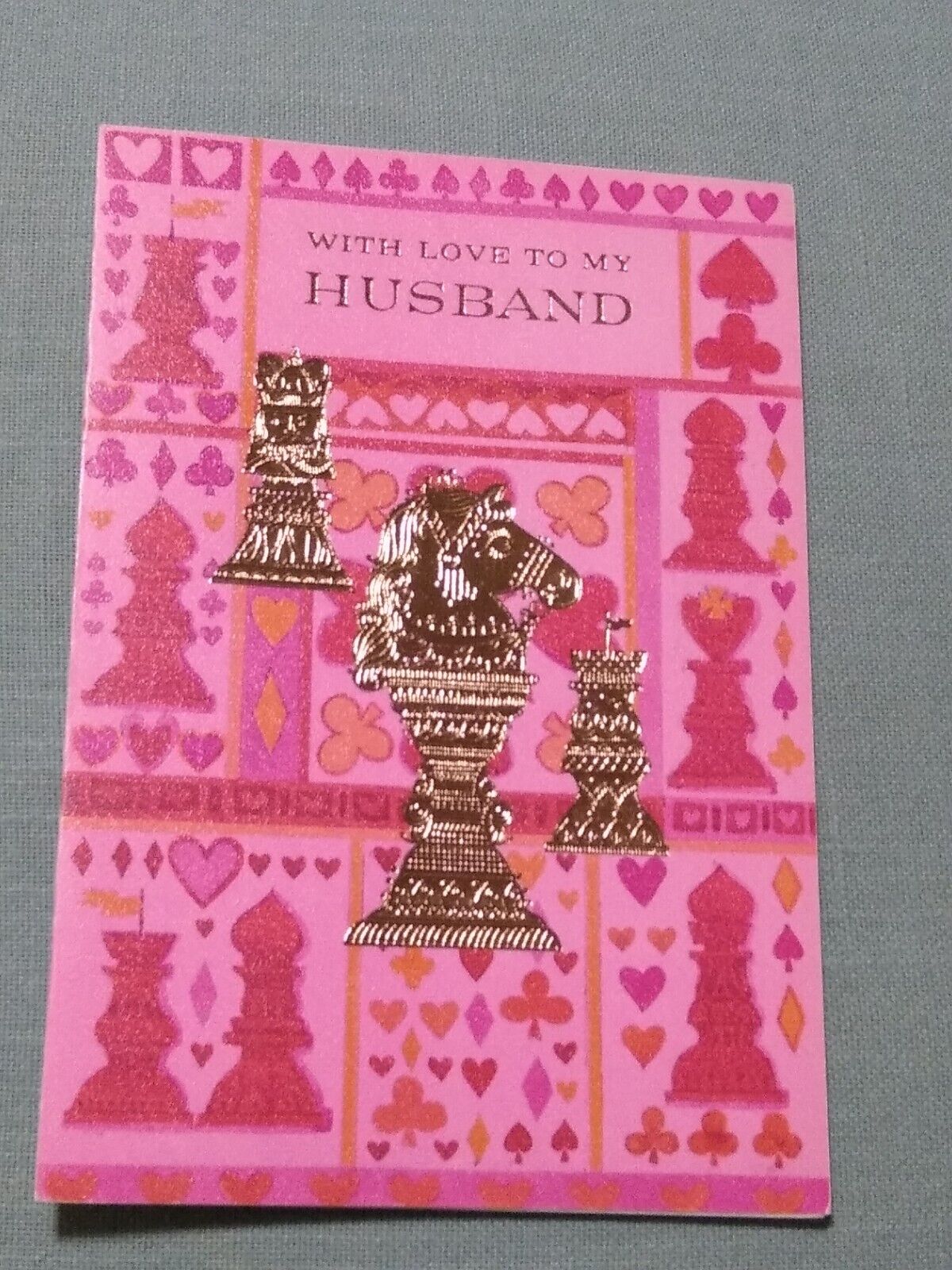 VTG AMERICAN GREETINGS LOVE TO MY HUSBAND GOLD EMBOSSED CHESS VALENTINES CARD