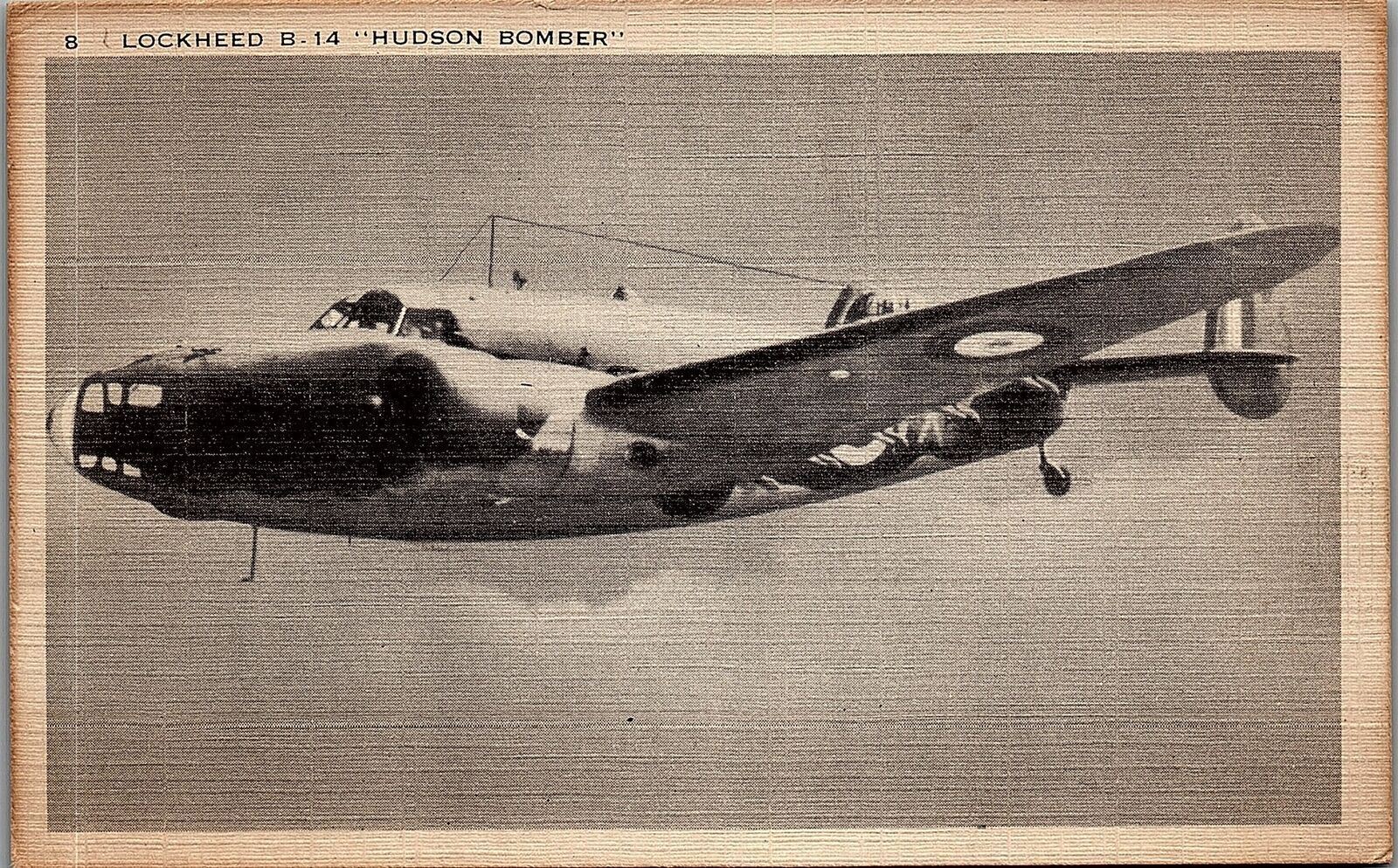 1940 WWII LOCKEED B-14 HUDSON BOMBER LINEN POSTCARD 38-139