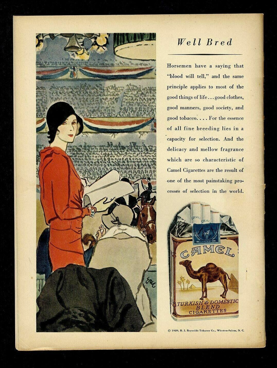 YOUNG STYLISH WOMAN FLAPPER AT THE HORSE SHOW SMOKING CAMEL CIGARETTES TOBACCO