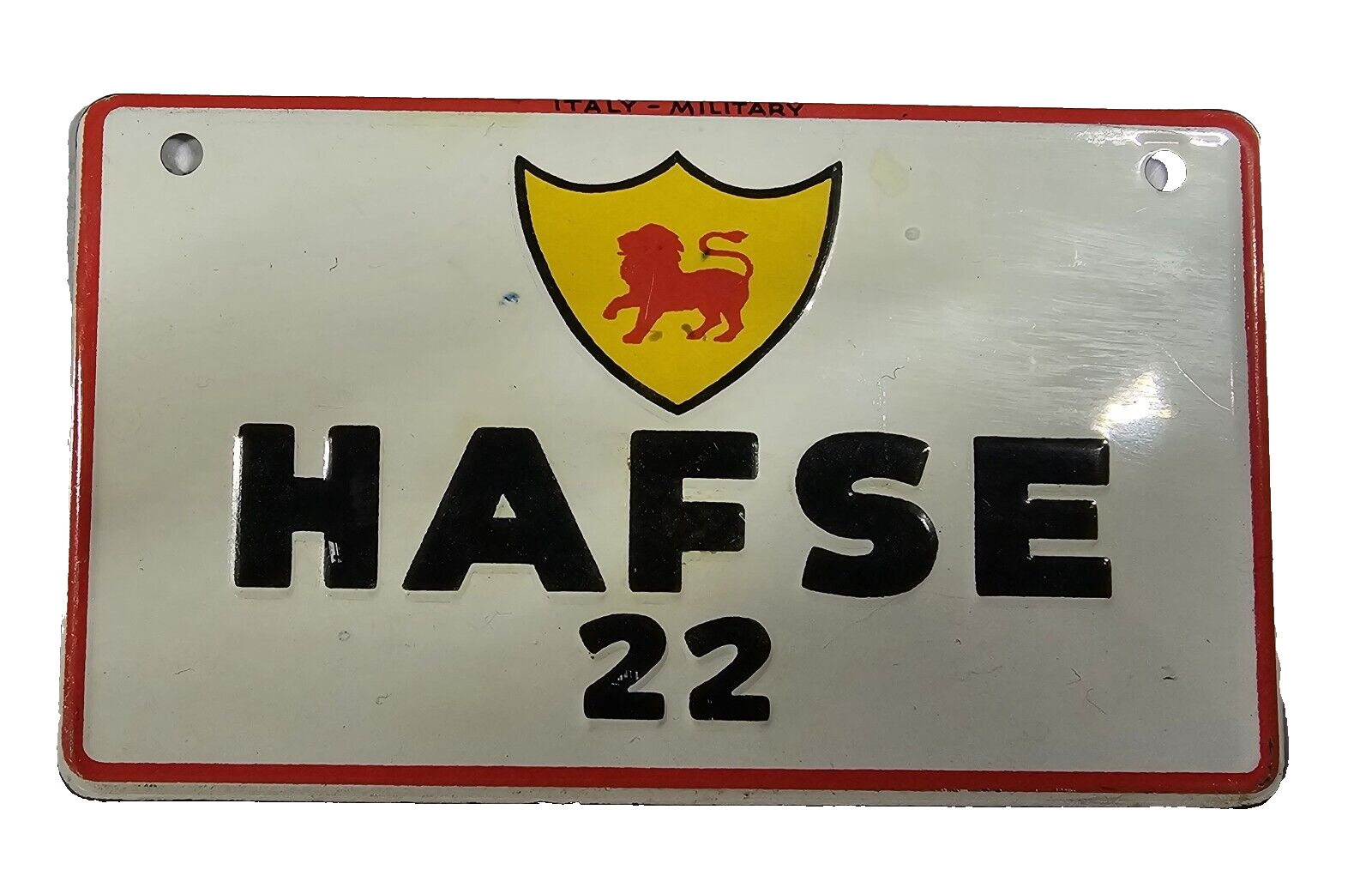 Vintage HAFSE 22 Italy Military Mini Metal License Plate for Bike or Pedal Car