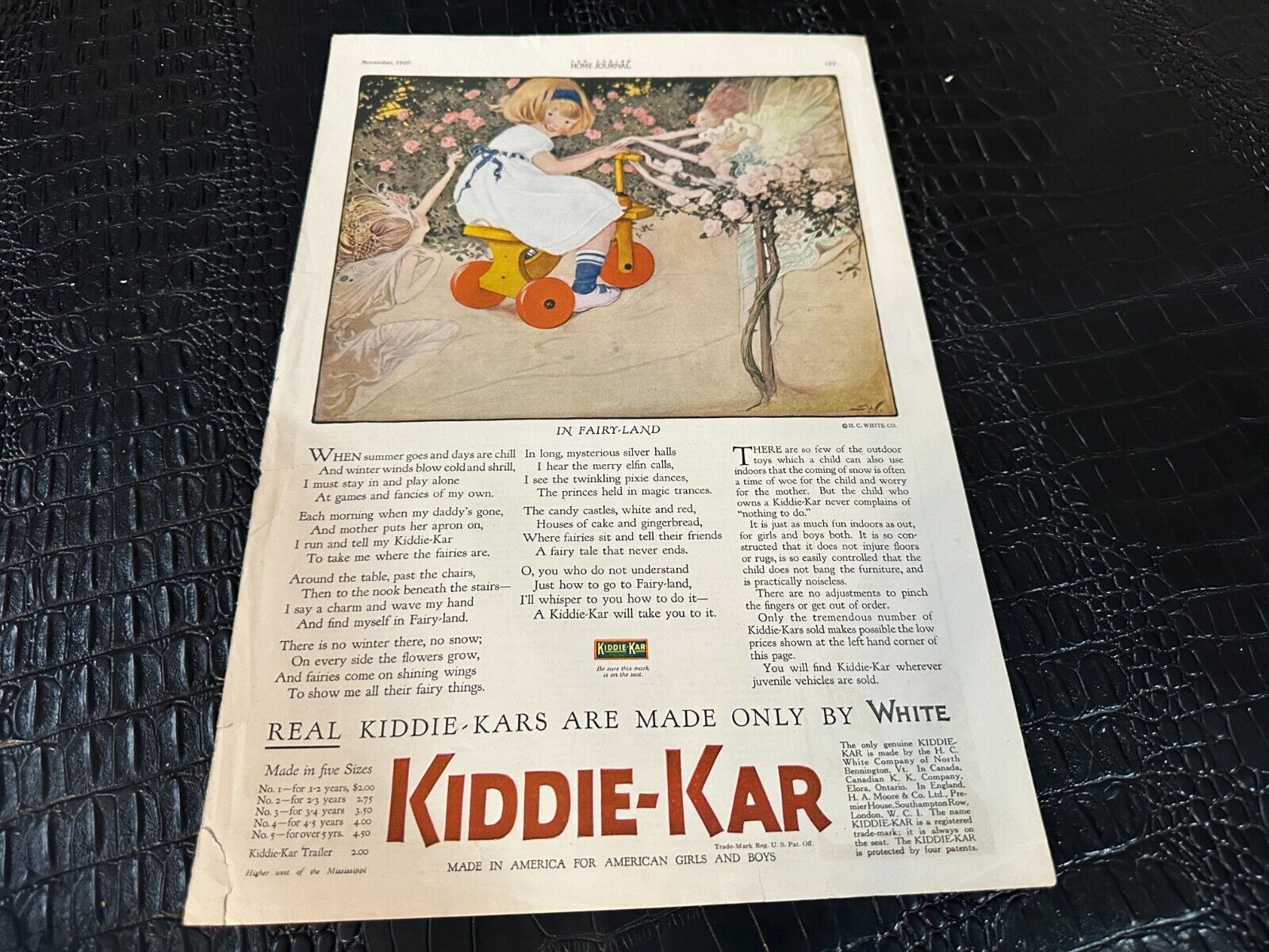 VINTAGE MAGAZINE AD #A031 - 1920 - KIDDIE KAR - TOY TRICYCLE