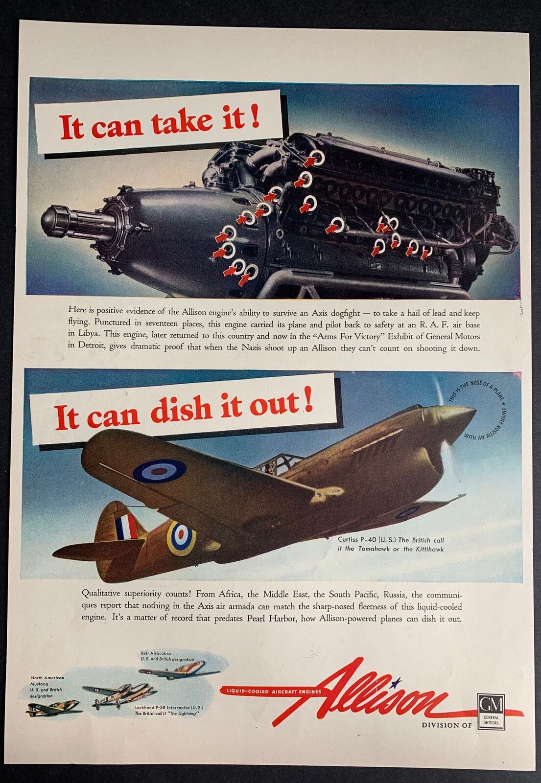 Vintage 1942 Allison Aircraft WW2 Print Ad