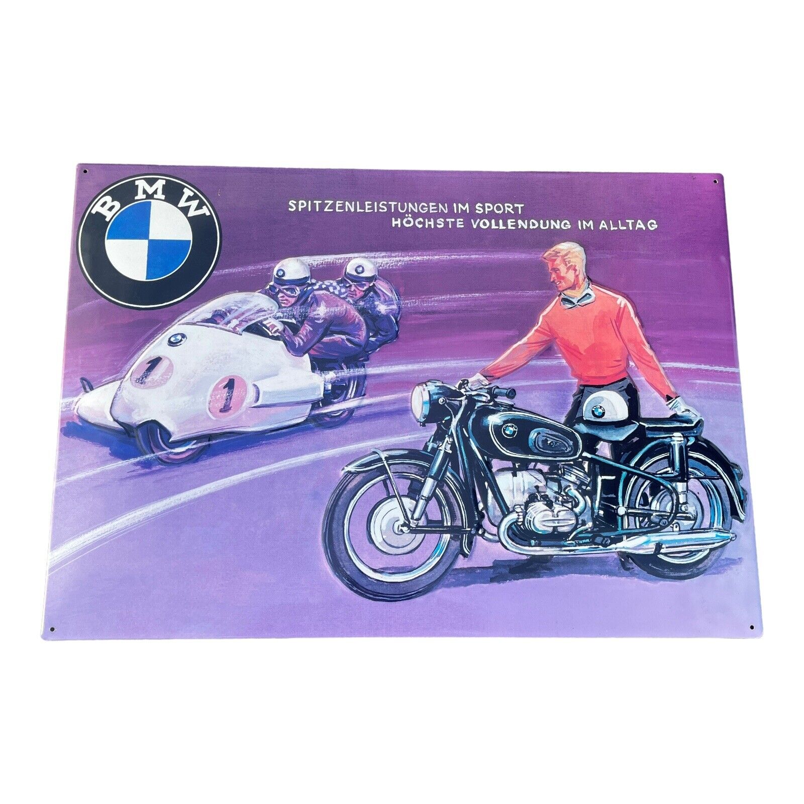 Rare Vintage BMW Motorcycle Embossed Metal Sign 