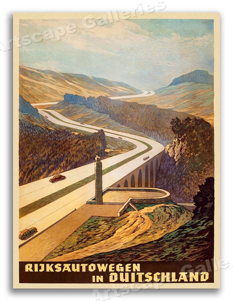 1930s German Autobahn 1939 Vintage Style Automobile Travel Poster - 24x32