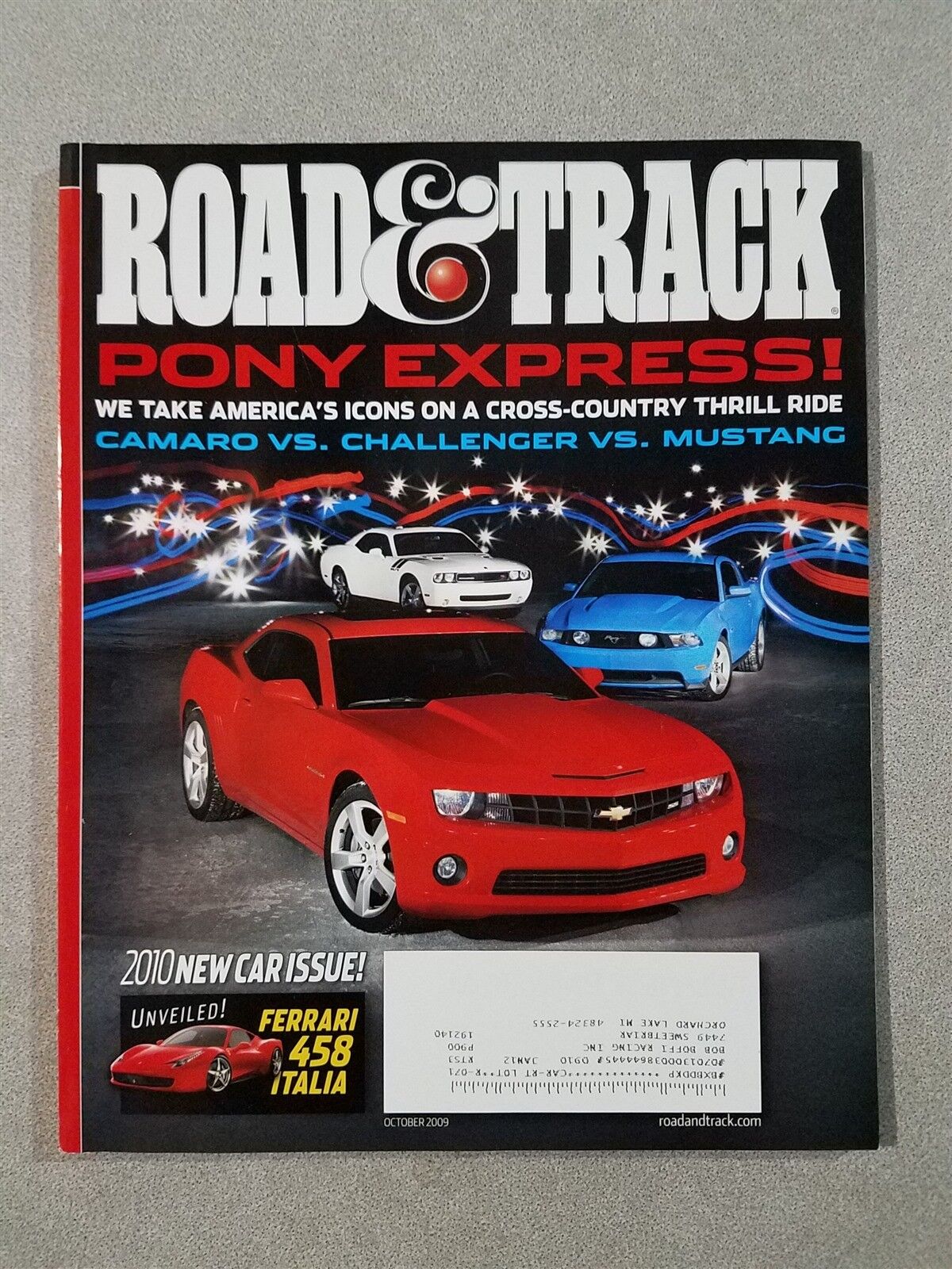 Road & Track Magazine October 2009 Camaro SS - Dodge Challenger R/T - Mustang GT