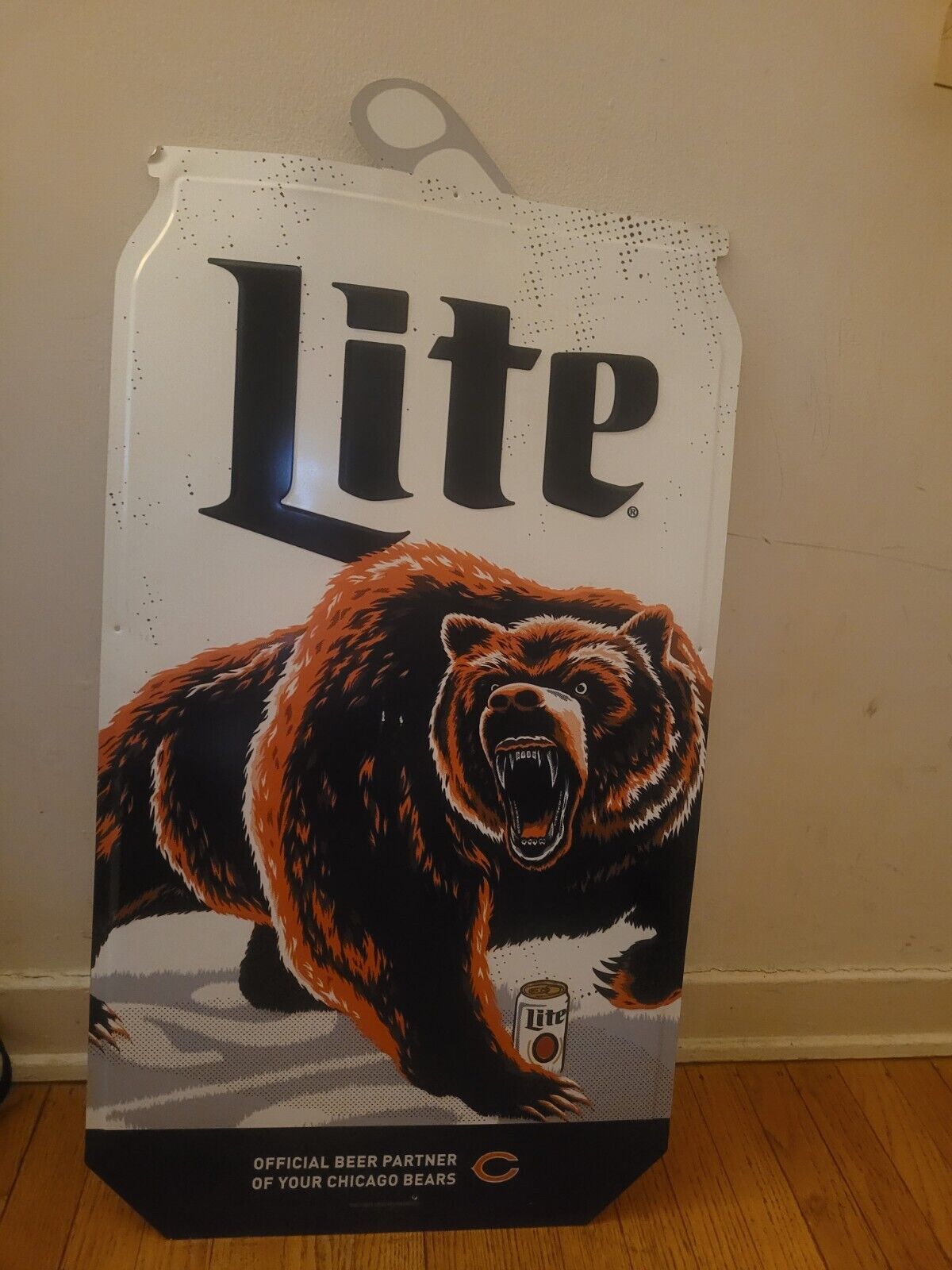 Chicago Bears Miller Lite Metal Tin Beer Can Sign Aprx 20×37in NFL 