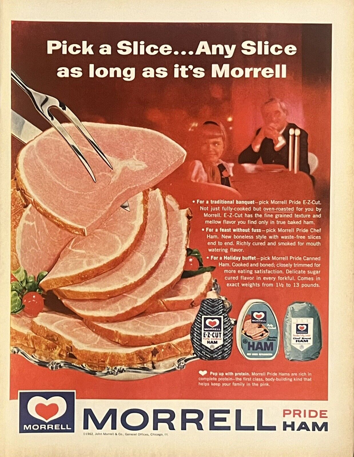 1962 Vtg Print Ad Morrell Pride Ham Holiday Meal Christmas Retro Home Kitchen