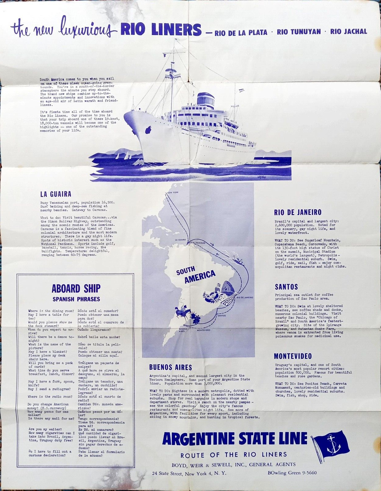 RIO DE LA PLATA TUNUYAN JACHAL Argentine State Line Brochure Deck Plan 1958