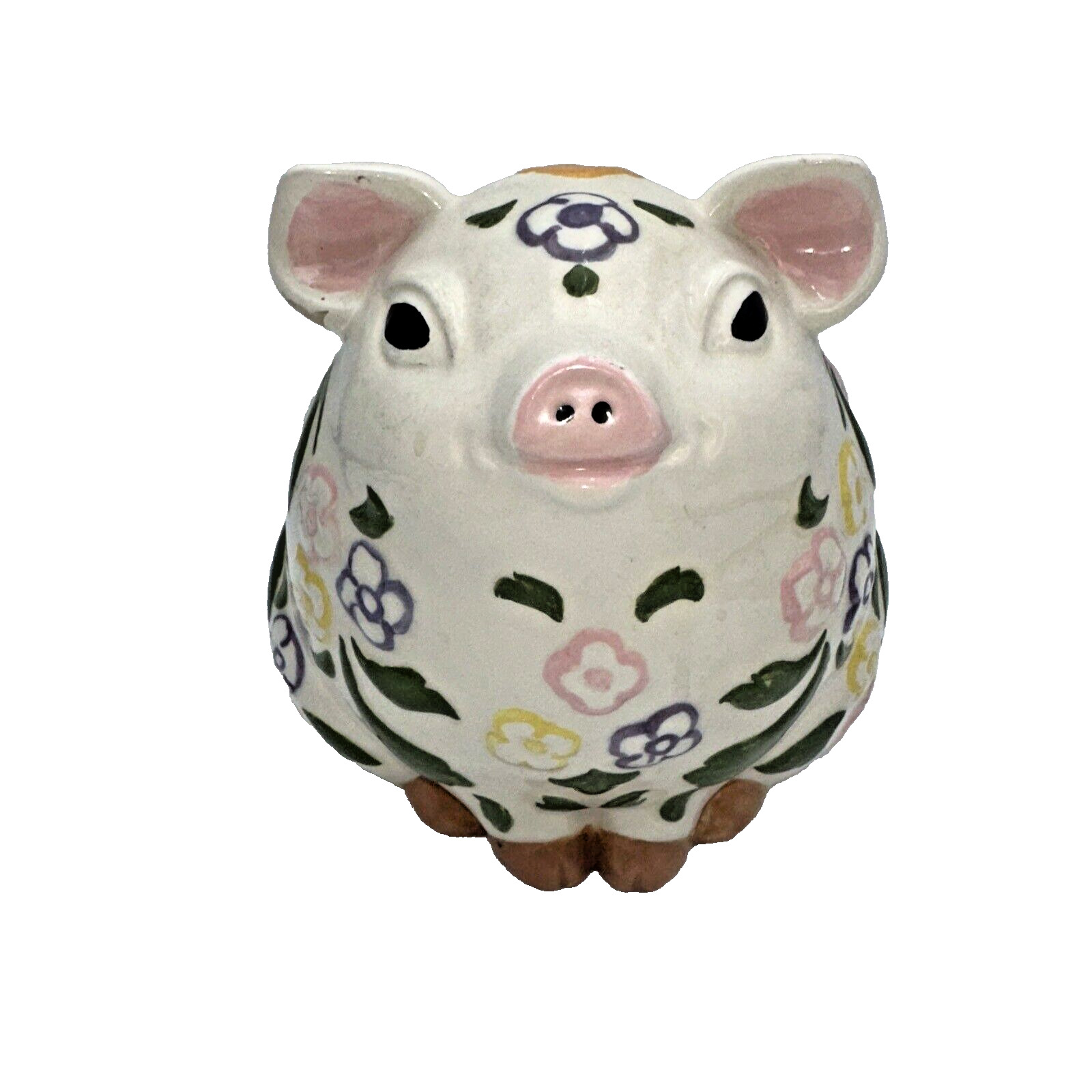 VTG 1965 Hand Painted Ceramic Pig Piggy Bank With Stopper, signed Estate Item