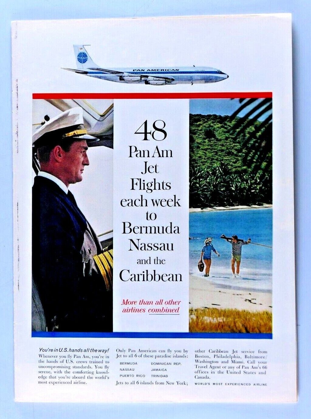 1958 Pan AM Jet Clipper Vintage Bermuda Original Print Ad 8.5 x 11\