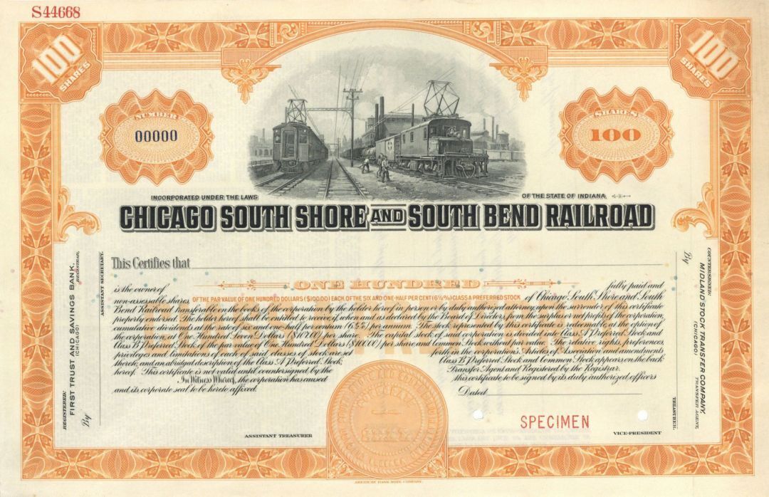 Chicago South Shore and South Bend Railroad - Specimen Stock - Specimen Stocks &