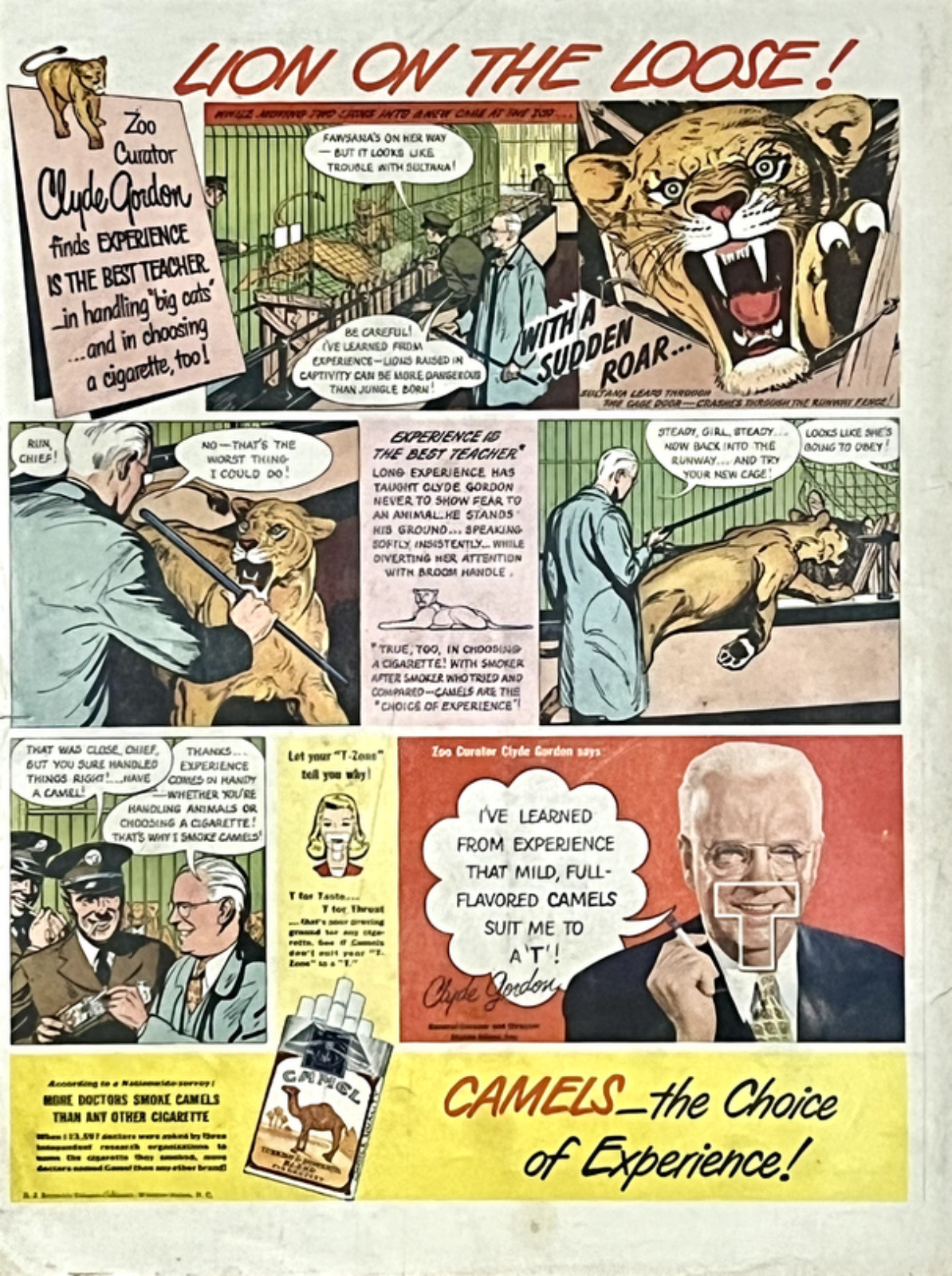 1948 Vtg Print Ad Camel Cigarettes T Zone Zoo Lions Animals Retro Man Cave Gift