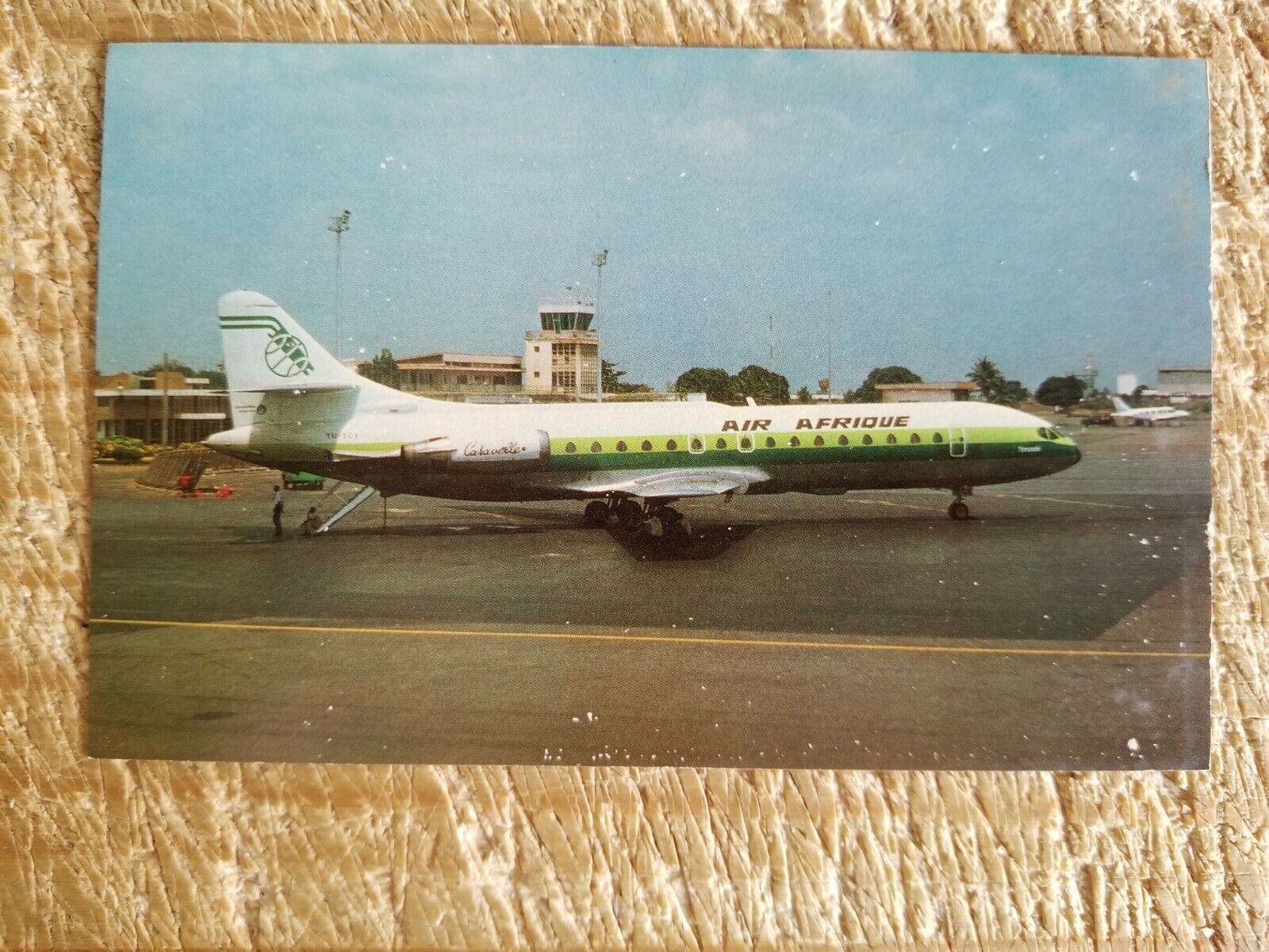 AIR AFRIQUE AEROSPATIALE SE-CARVELLE 11R IN 1980.VTG AIRCRAFT POSTCARD*P47