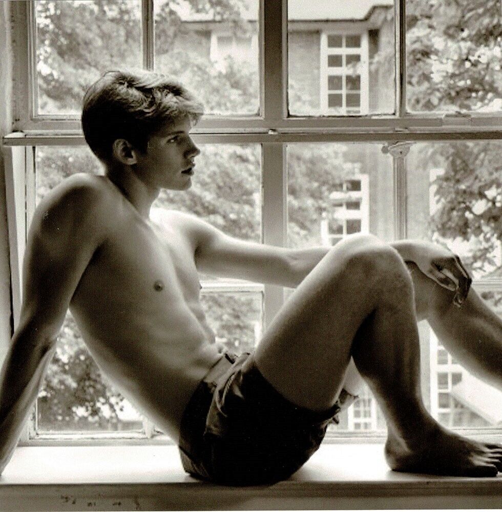 1980s College Man sitting on window sill gay man's collection 8x8