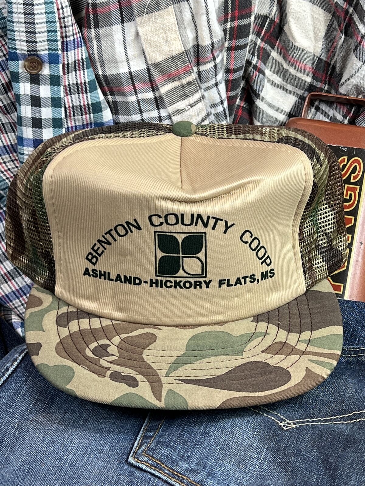 Hickory Flats Mississippi 1980’s Benton County Coop Camo Hat Ashland Mississippi