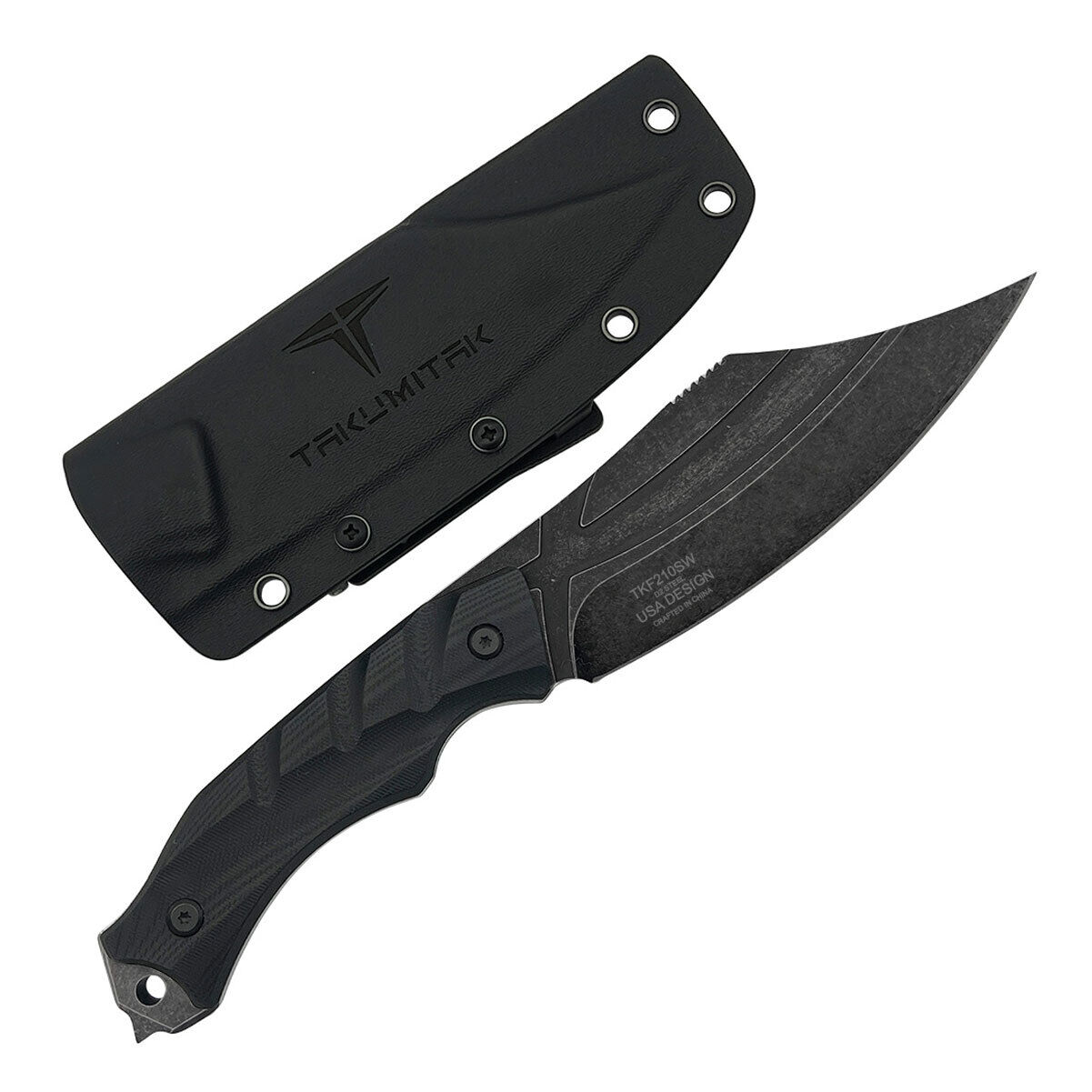 TAKUMITAK Alert Stonewash D2 Clip Point Blade G10 Handle Fixed Knife with Sheath