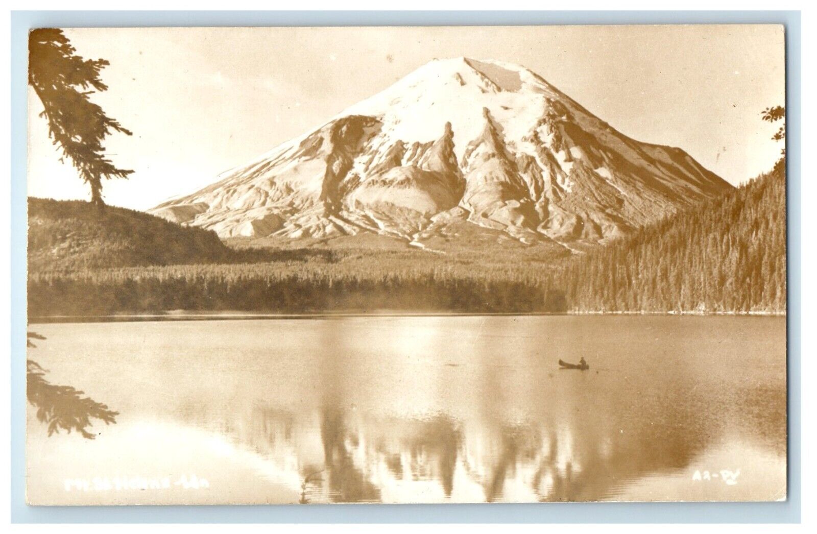 c1940\'s Spirit Lake Mt. St. Helens Canoeing Washington WA RPPC Photo Postcard