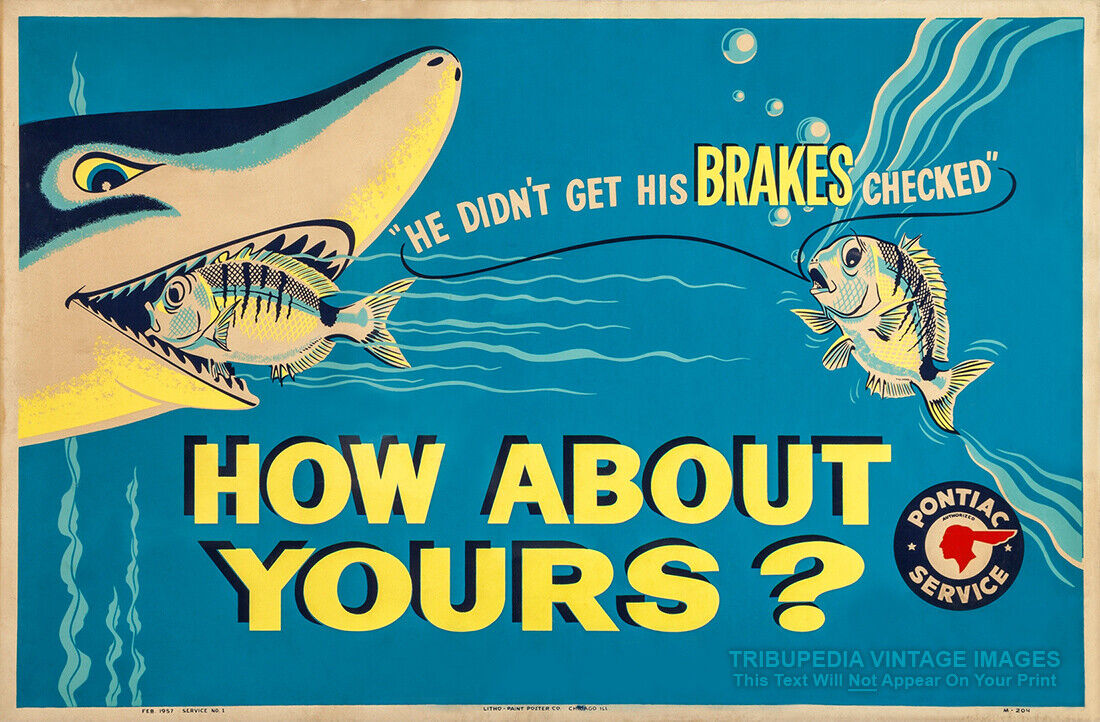 Vintage 1957 Pontiac Dealer Advertisement - Garage Wall Art Print BRAKE CHECK