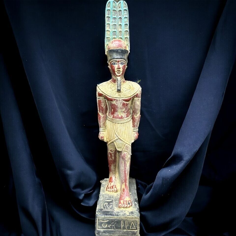 RARE ANCIENT EGYPTIAN ANTIQUITIES Statue Amun Ra With Hieroglyphics God Air BC