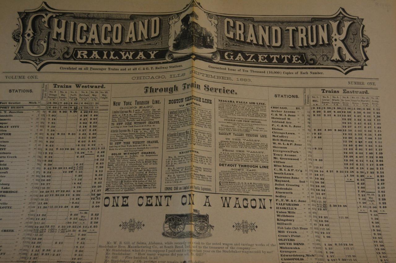 Antique Chicago and Grand Trunk Rail Train Gazette Newspaper 1883 Original