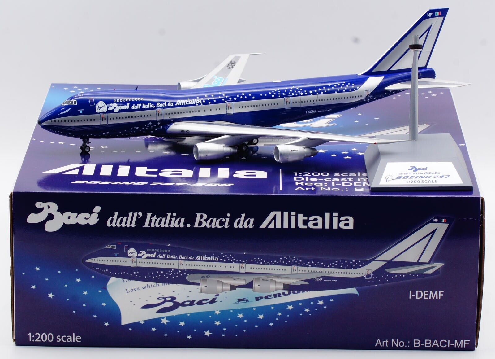 B-Models 1:200 Alitalia AIRLINES Boeing B747-200 Diecast Aircraft Model I-DEMF
