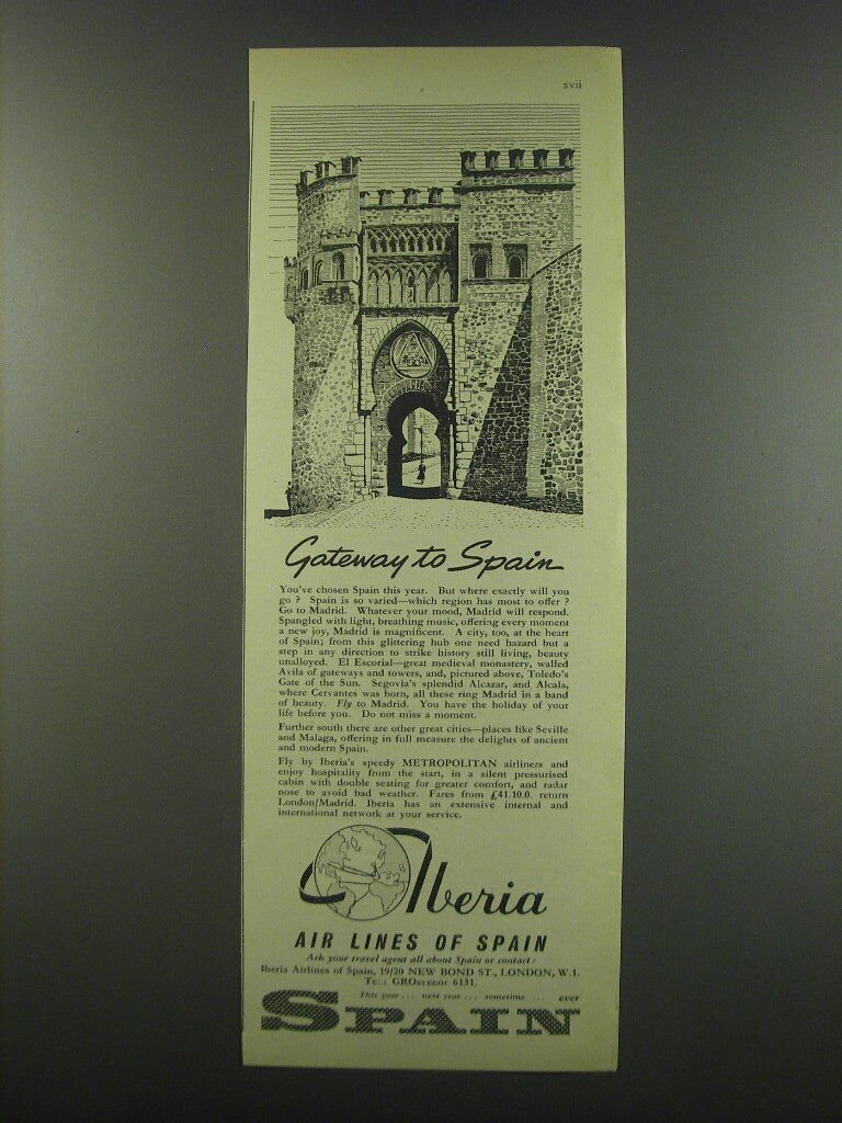 1957 Iberia Airlines Ad - Gateway to Spain