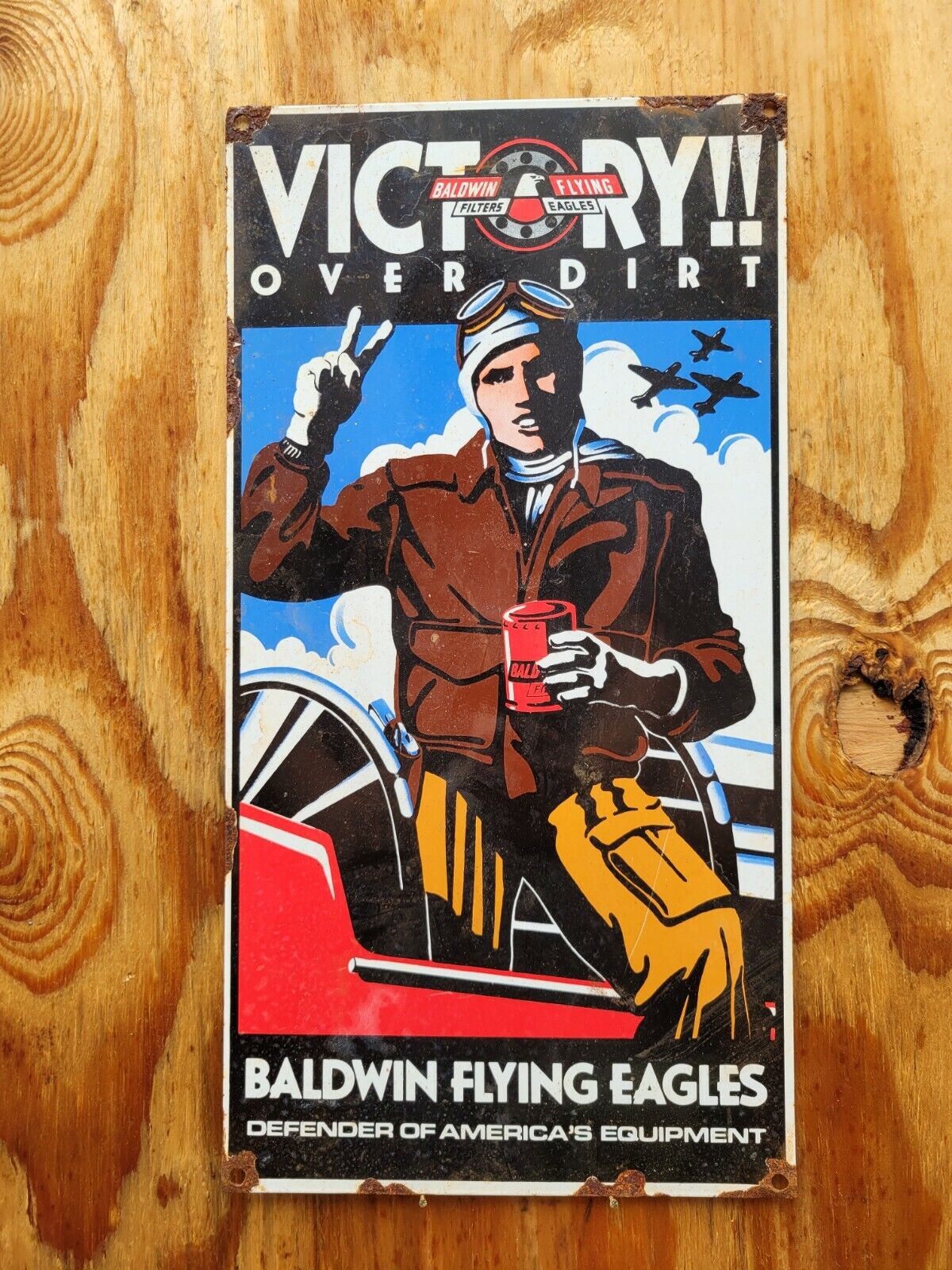 VINTAGE BALDWIN PORCELAIN SIGN MILITARY WAR AIRPLANE ENGINE MOTOR OIL FILTER 17\