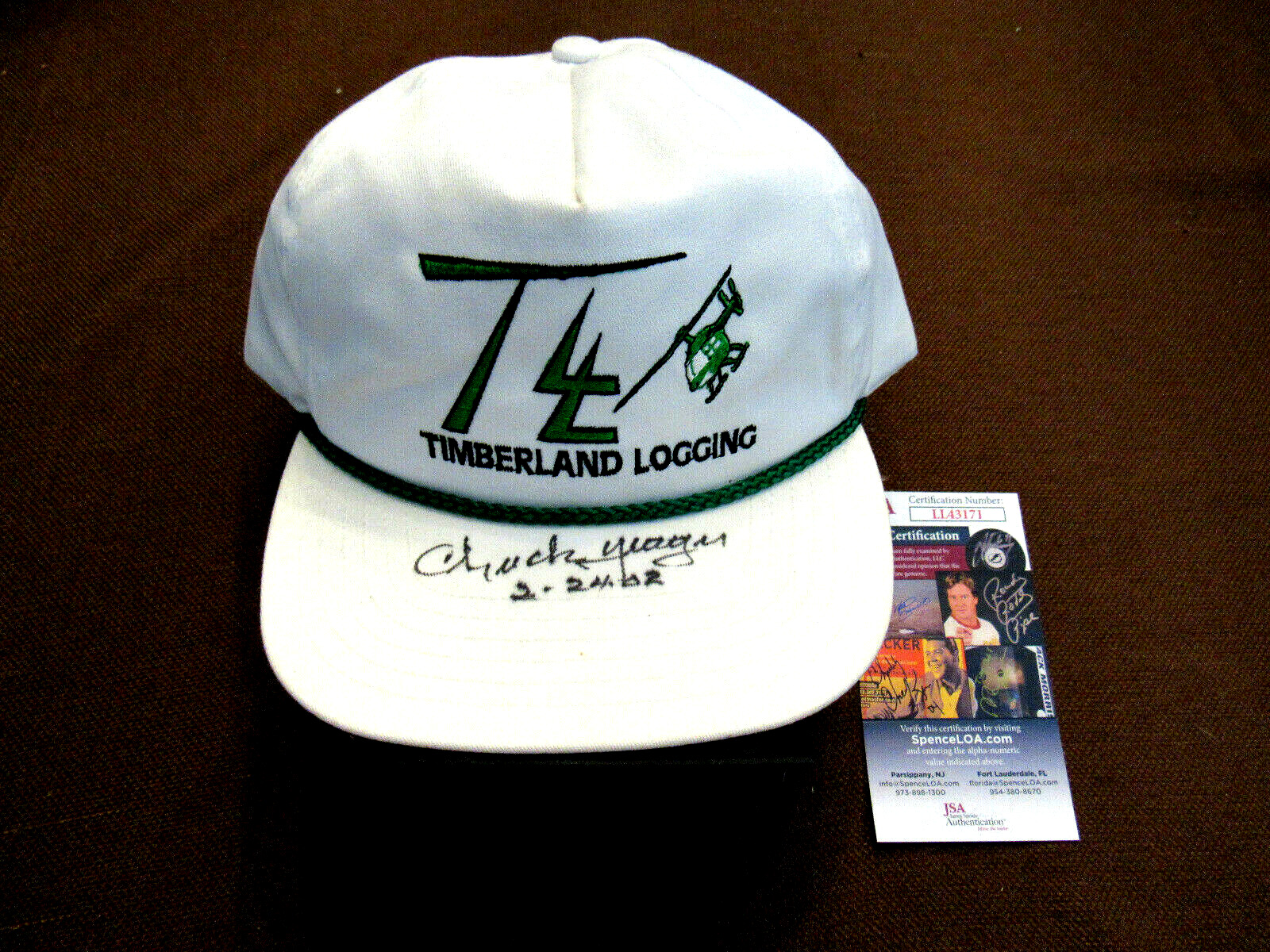 CHUCK YEAGER 2-02 SPEED OF SOUND ACE SIGNED AUTO TIMBERLAND LOGGING HAT CAP JSA 