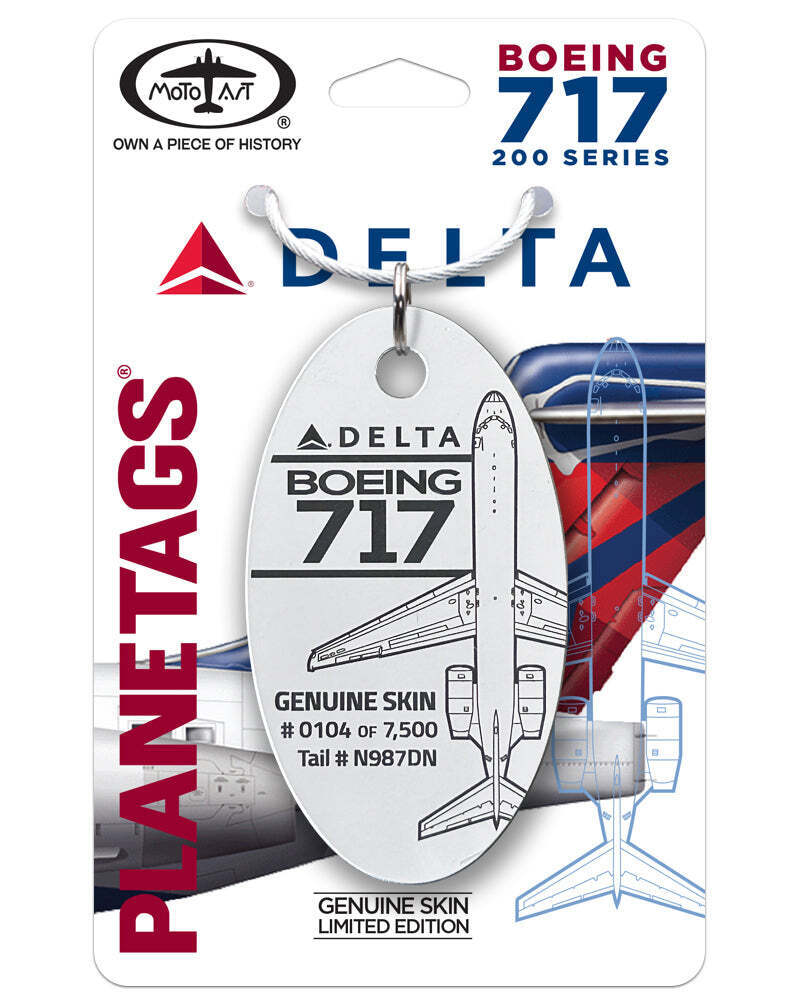 Delta Airlines Boeing 717-200 Tail #N987DN White Aluminum Jet Plane Skin Bag Tag
