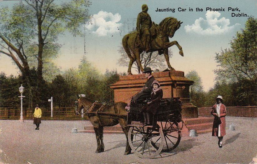Postcard Jaunting Car Phoenix Park Dublin Ireland 1934