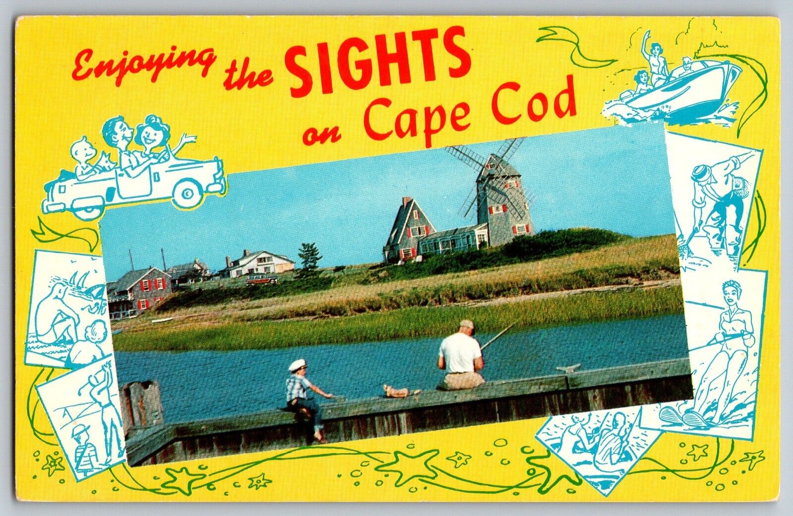 Cape Cod, Massachusetts MA - Enjoying the Sights of Cape Cod - Vintage Postcard