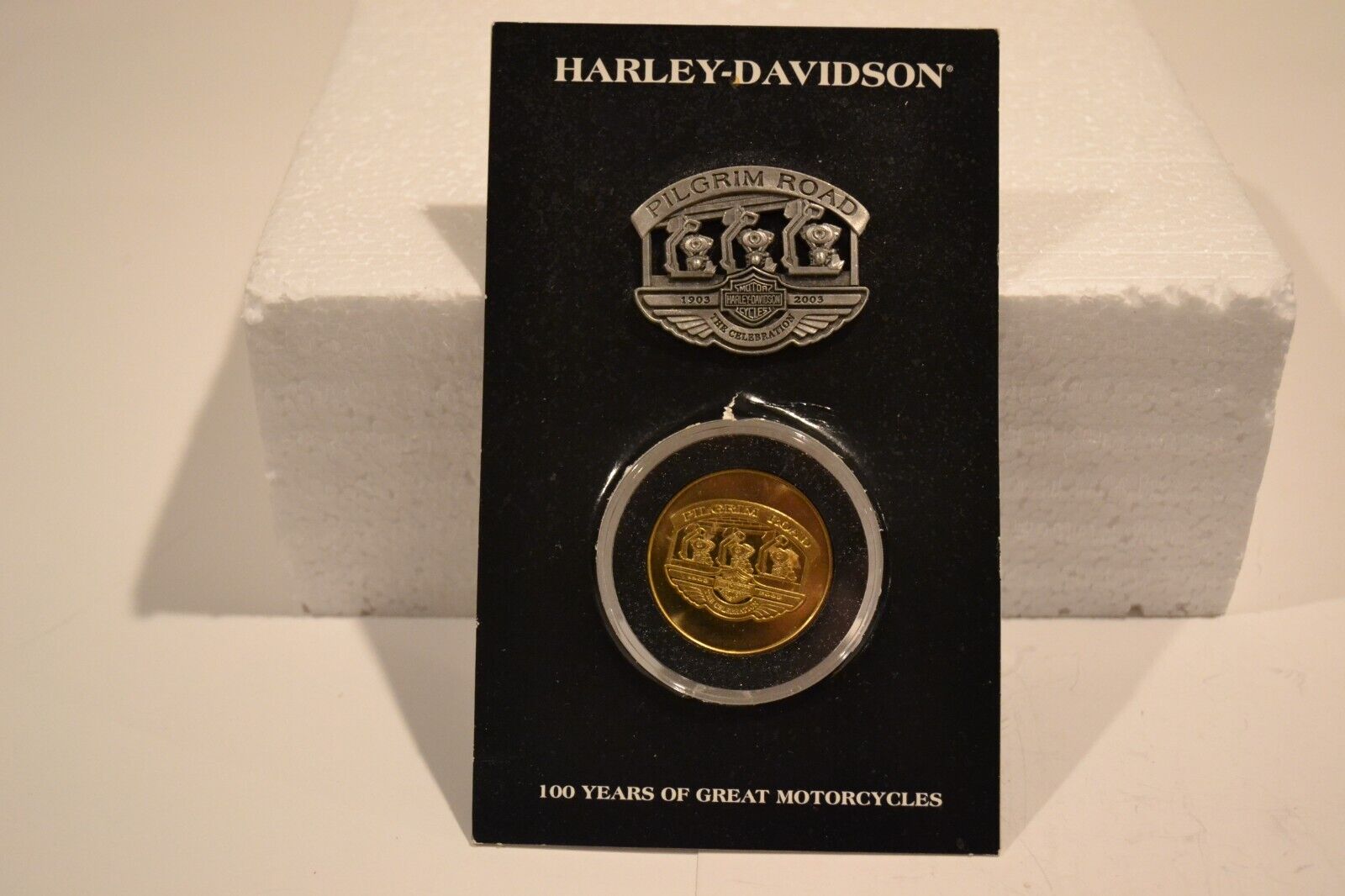 Harley Davidson 100th Anniversary Pilgrim Road Coin & Pin Set Brand New
