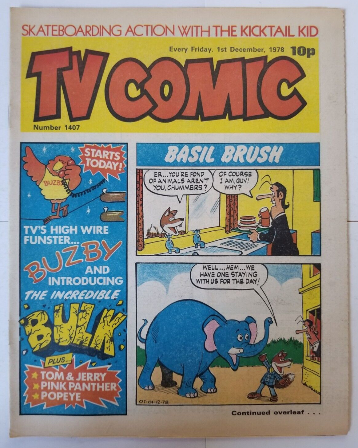 TV Comic #1407 - Dec 1 1978 VF/NM (UK newsprint) 1st Incredible Bulk, Buzby