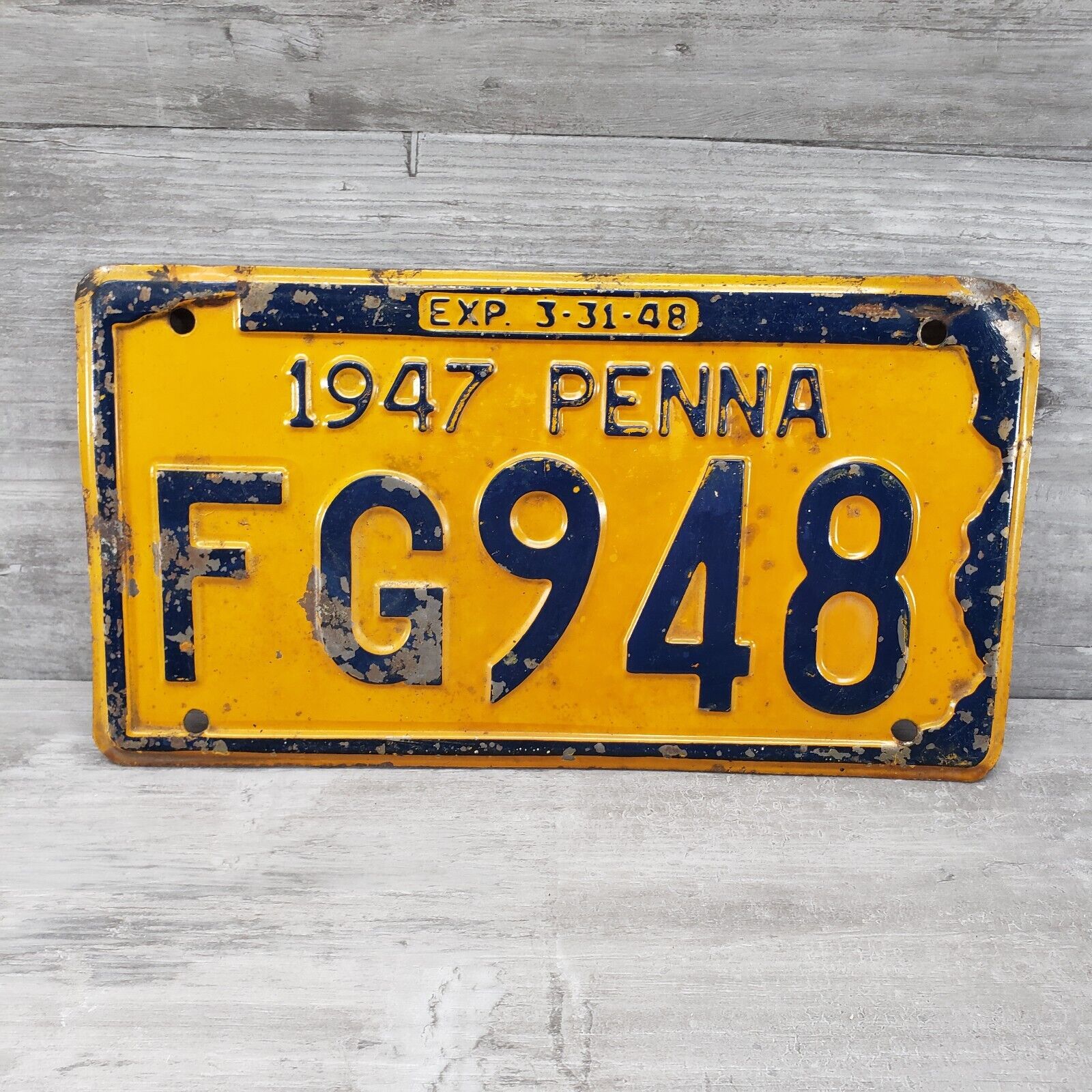 1947 Pennsylvania License Plate FG948 Penna PA Chevy Ford Chevrolet