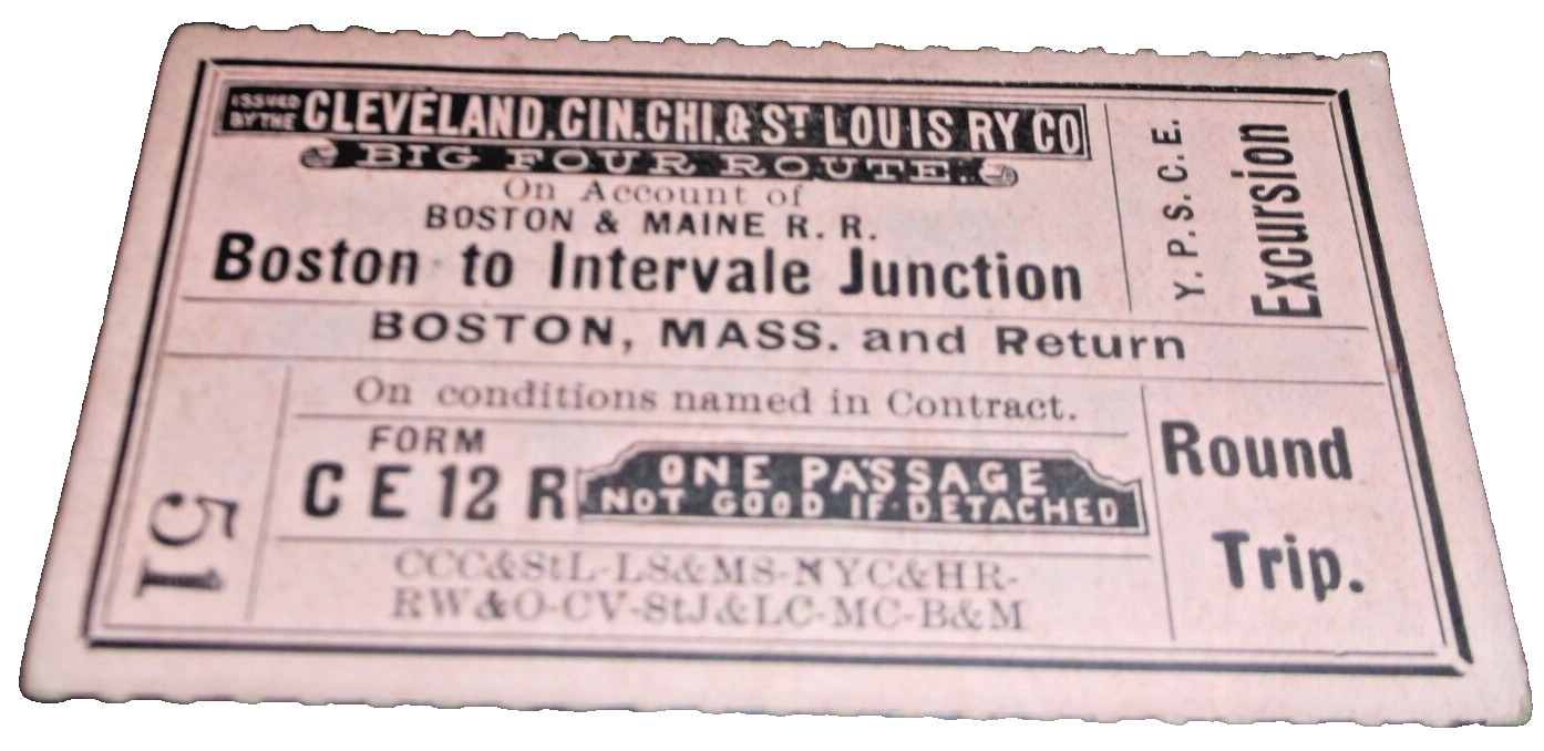 JULY 1895 BIG FOUR NYC TICKET B&M BOSTON TO INTERVALE JUNCTION