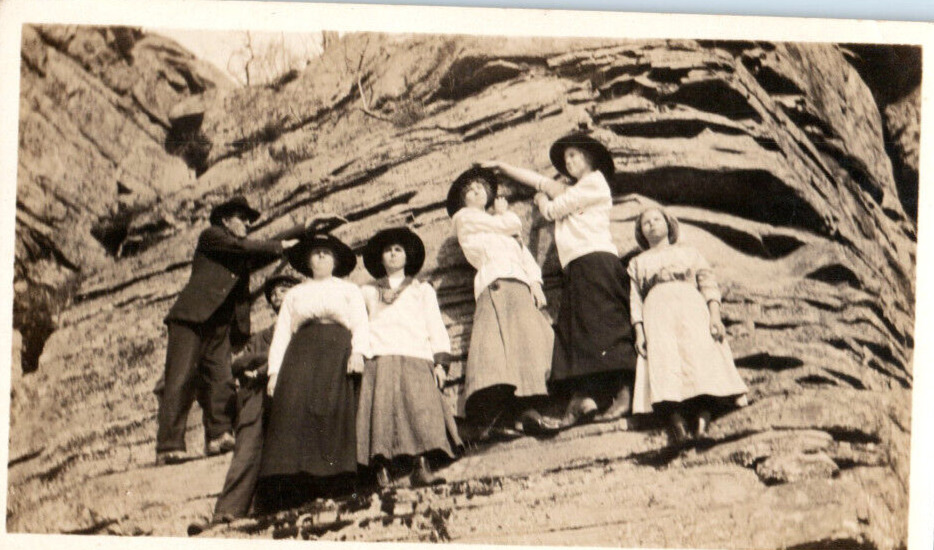 Vintage Photo 1930s, Southern Family Dressed Rock Climbing 4.5x2.25 Black White