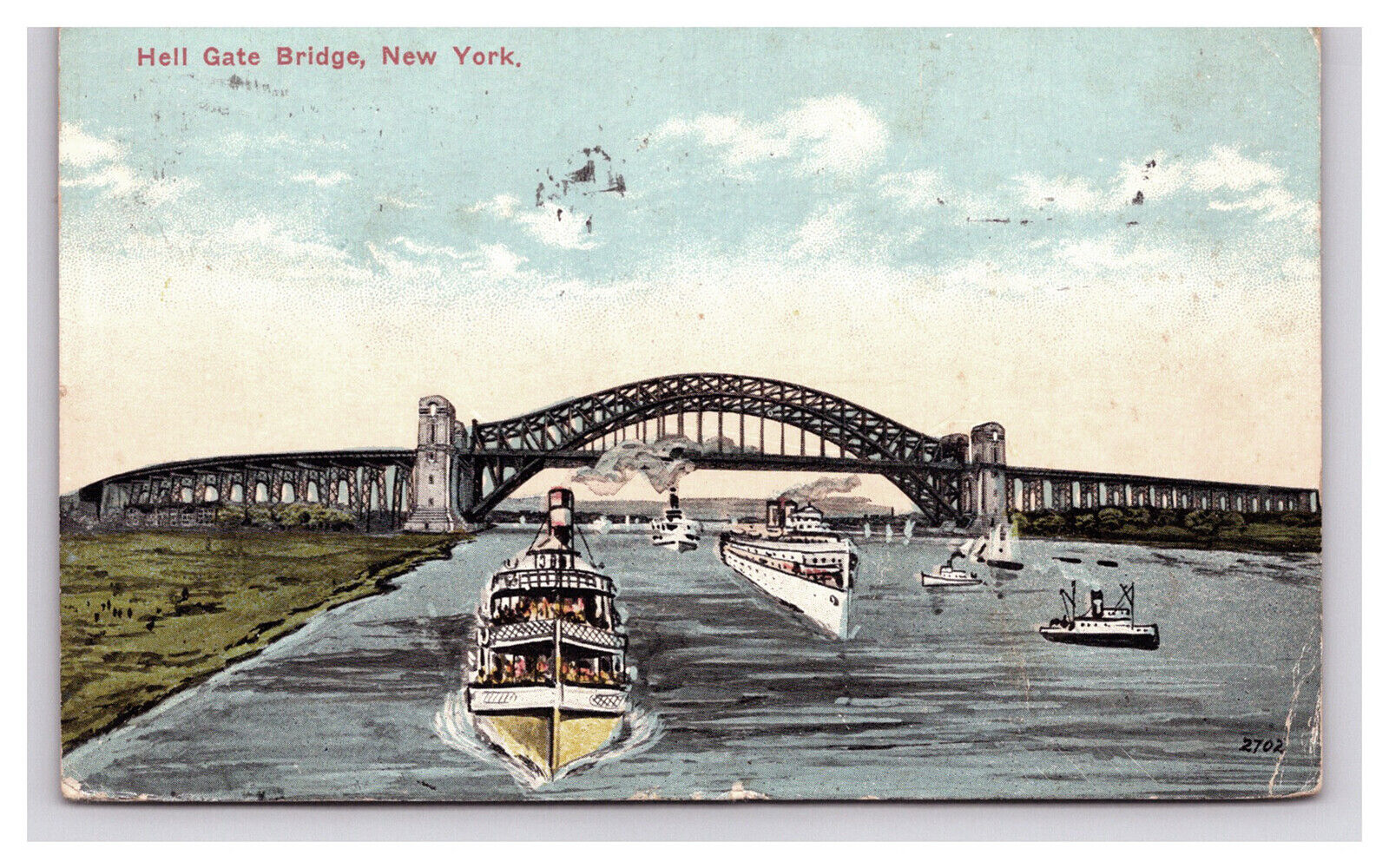 Postcard 1900 New York City Hell Gate Bridge Boats Ships Bridge Canal View NY