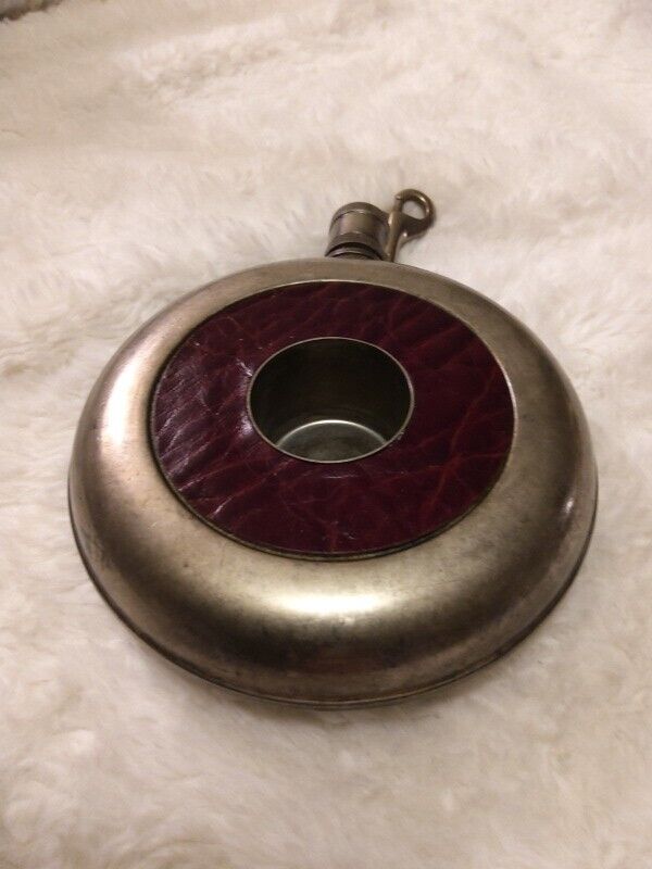 Vintage Stainless Steel Round Flask With Clip