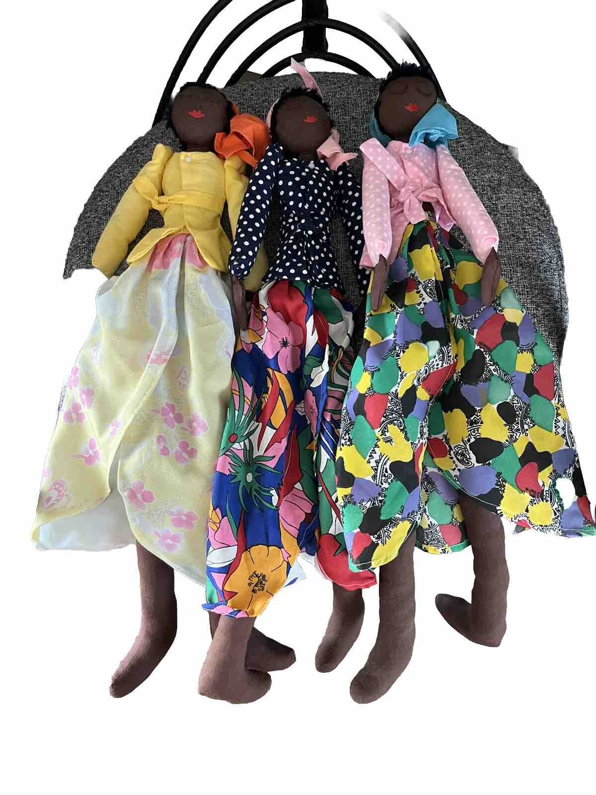 Vintage S/3 Handmade Cloth African Art Dolls OOAK 25” Long