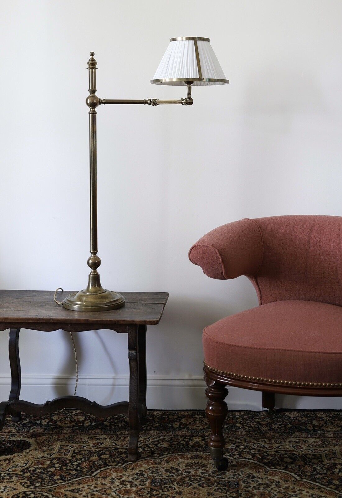 20th C Edwardian Style Brass Library Reading Table Lamp