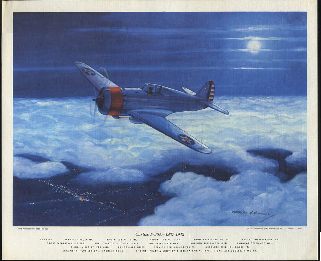 Peashooter Curtiss P-36A Hawk 1937-1942 Hubbell print 1962