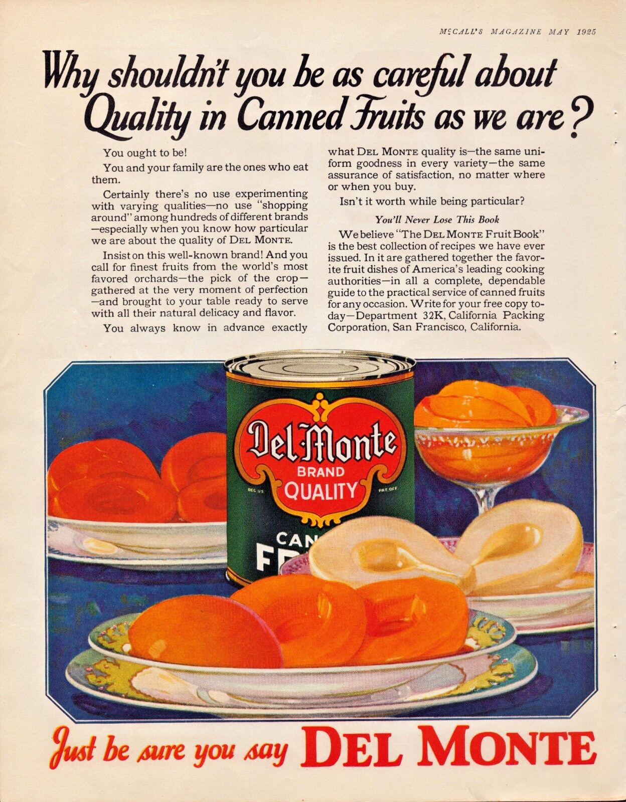 1925 Del Monte Quality Canned Peaches and Pears Recipe Book Vintage Print Ad