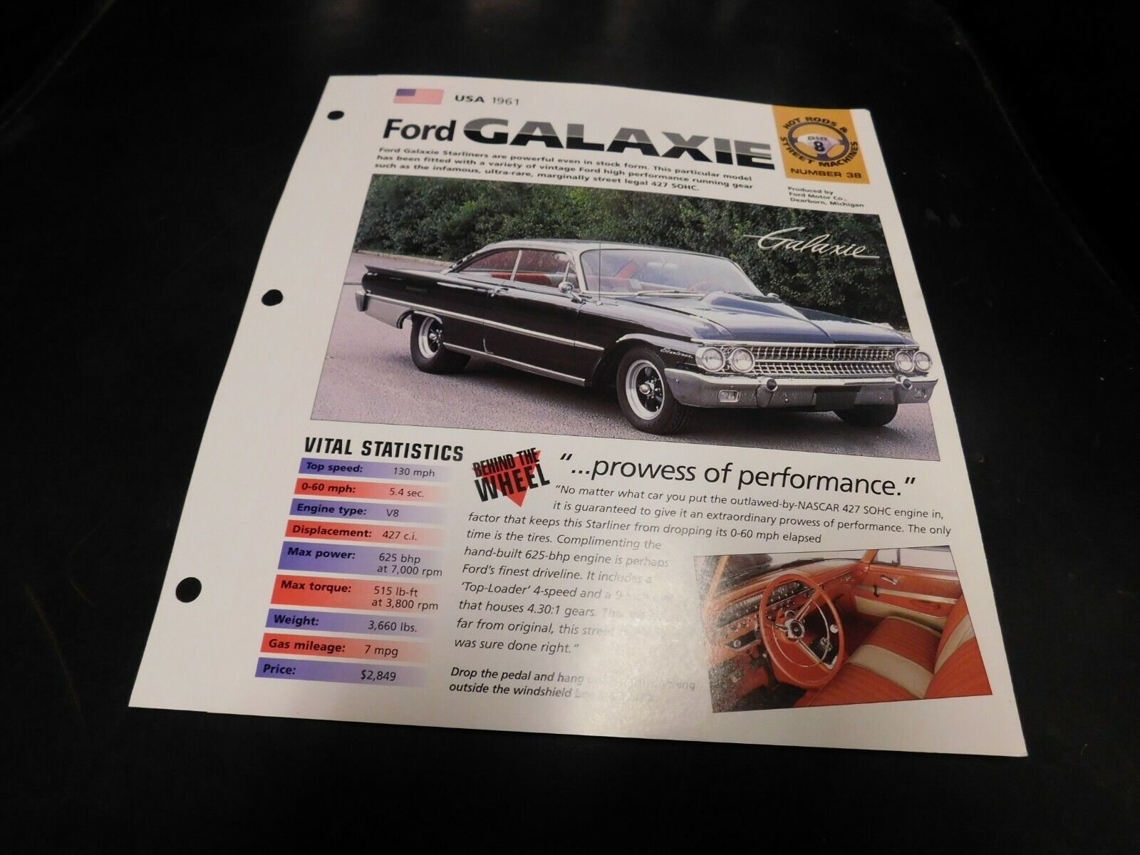 1961 Ford Galaxie Spec Sheet Brochure Photo Poster