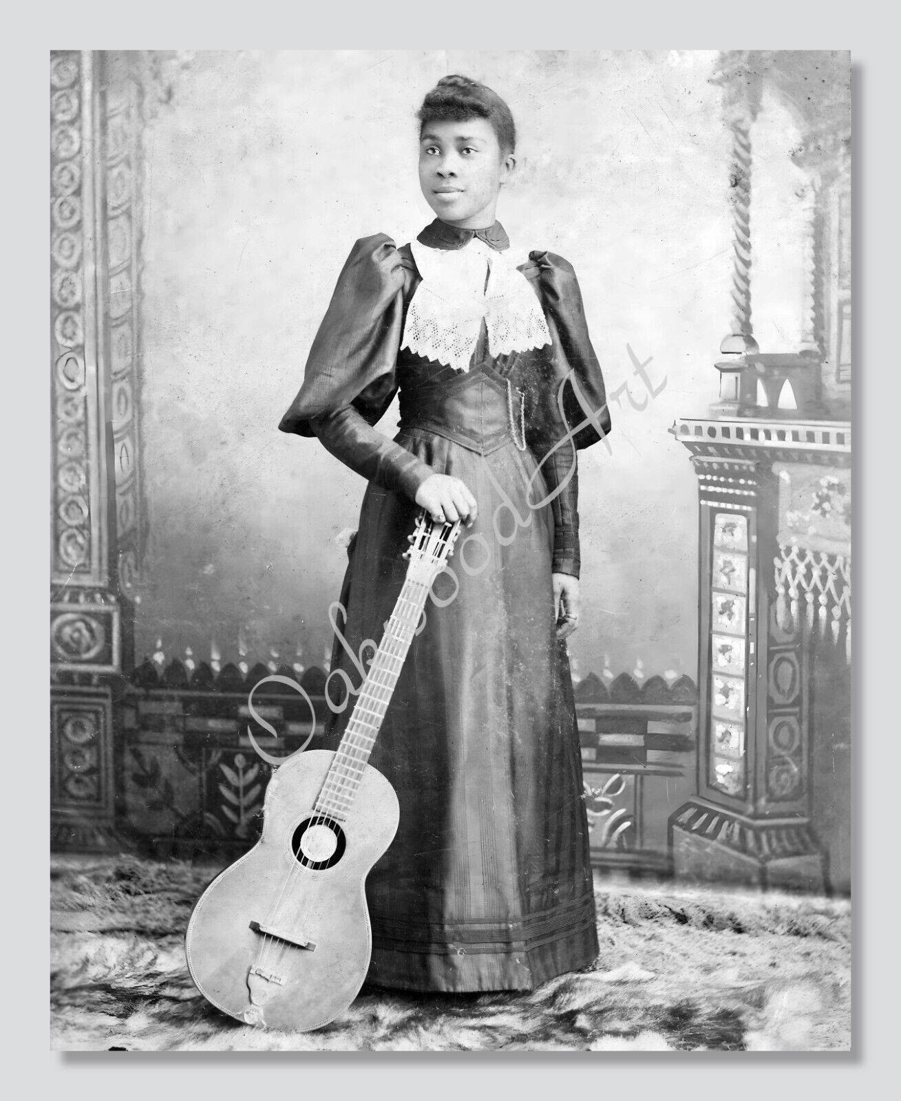 Black Victorian Woman with Guitar c1890s, Vintage Photo Reprint