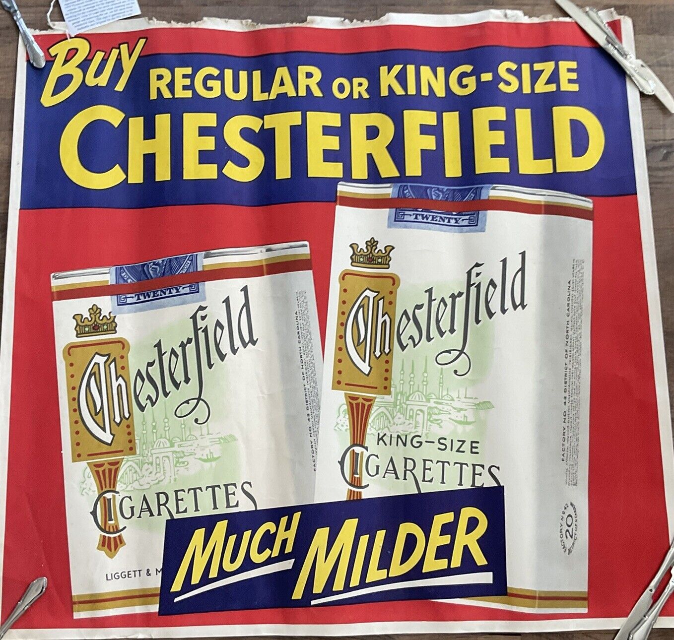 1940-50’s Vintage 42x40 CHESTERFIELD CIGARETTES Banner Advertising Store SIGN
