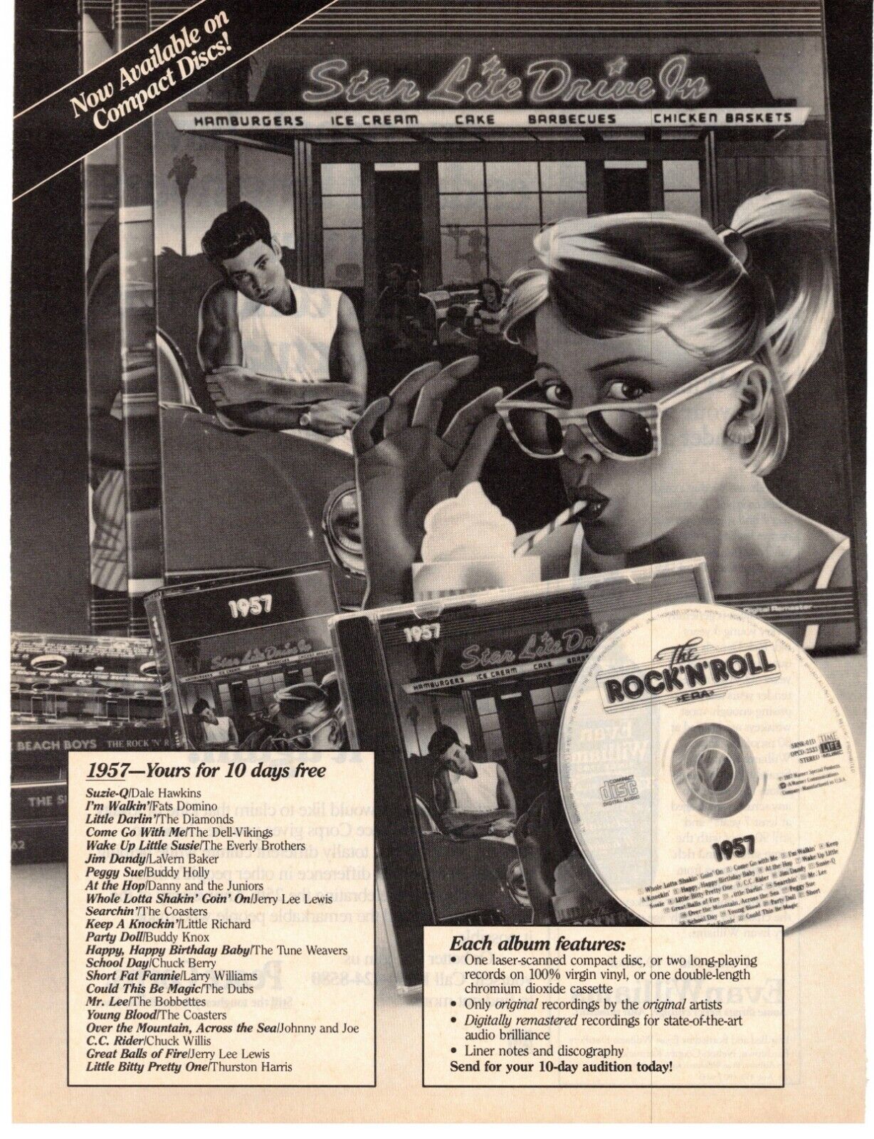Vtg Print Ad 1980s 1989 Rock N Roll Starline Drive CD Set Advertisement Diner